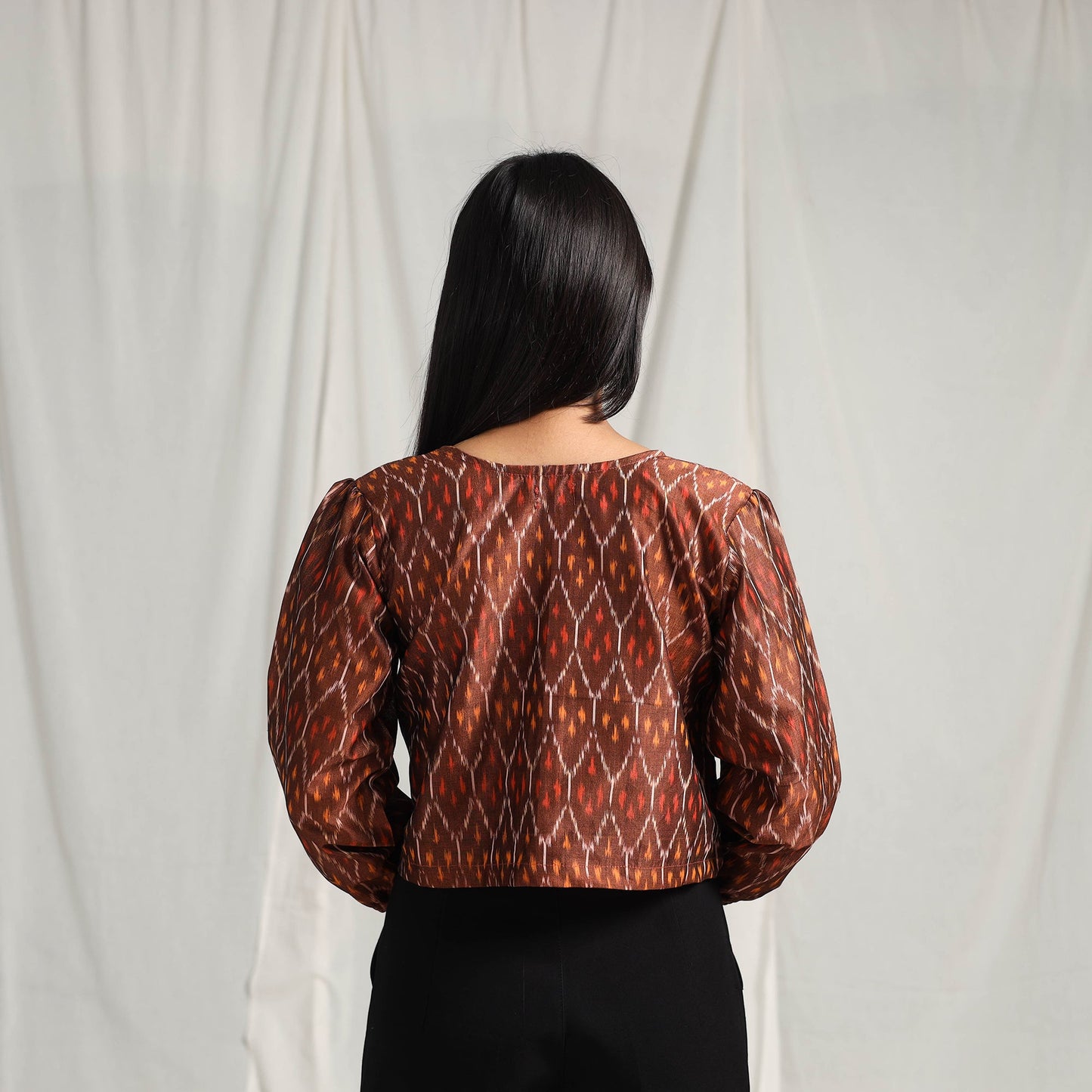 Buy Brown Mercerised Cotton Pochampally Ikat Crop Top