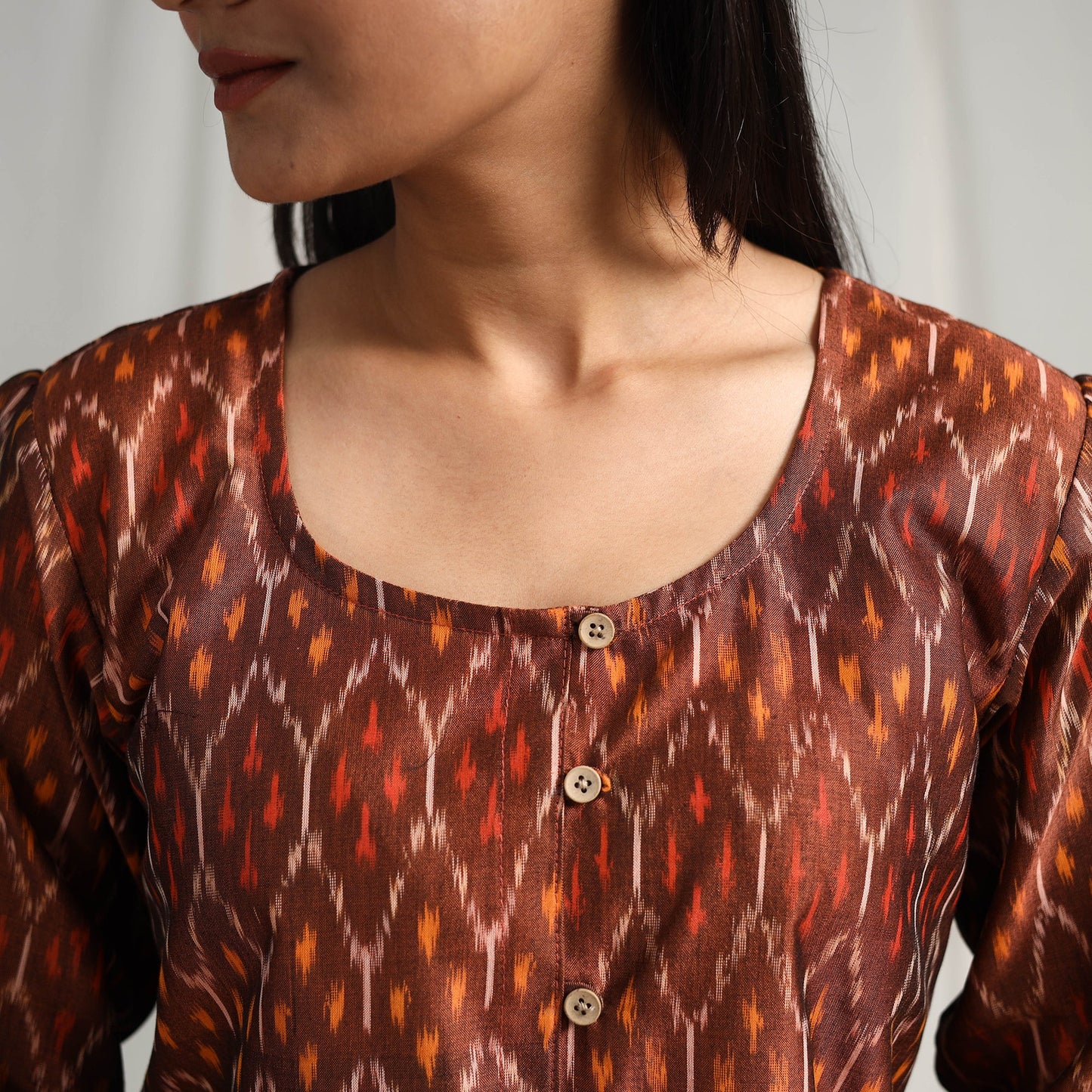 Buy Brown Mercerised Cotton Pochampally Ikat Crop Top