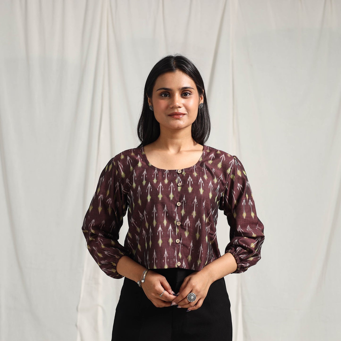 Buy Mercerised Cotton Pochampally Ikat Crop Top