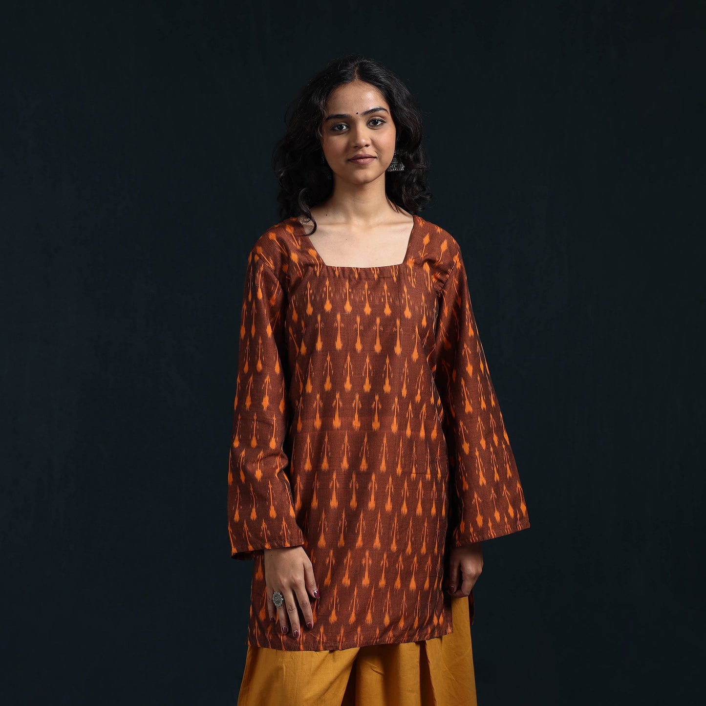 Mercerised cotton short pochampally ikat kurta for women 13