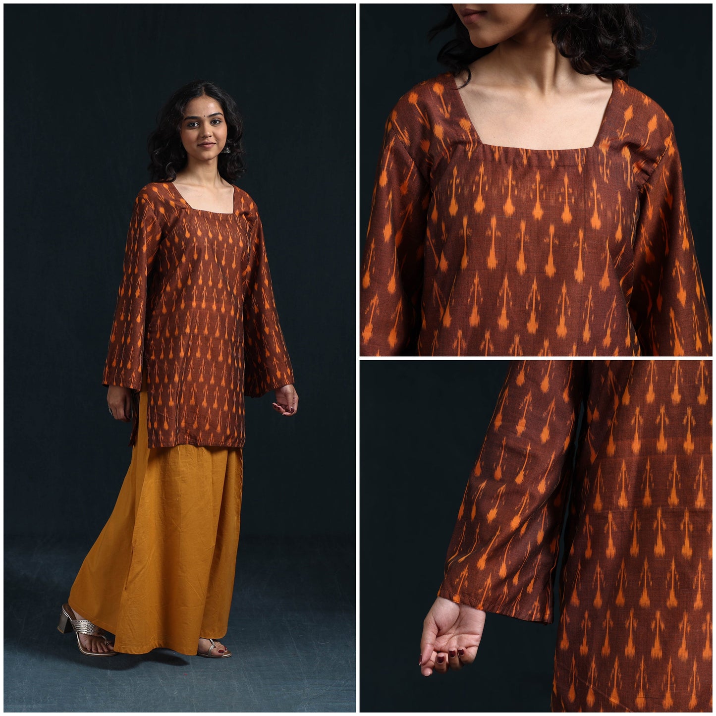 Mercerised cotton short pochampally ikat kurta for women 13