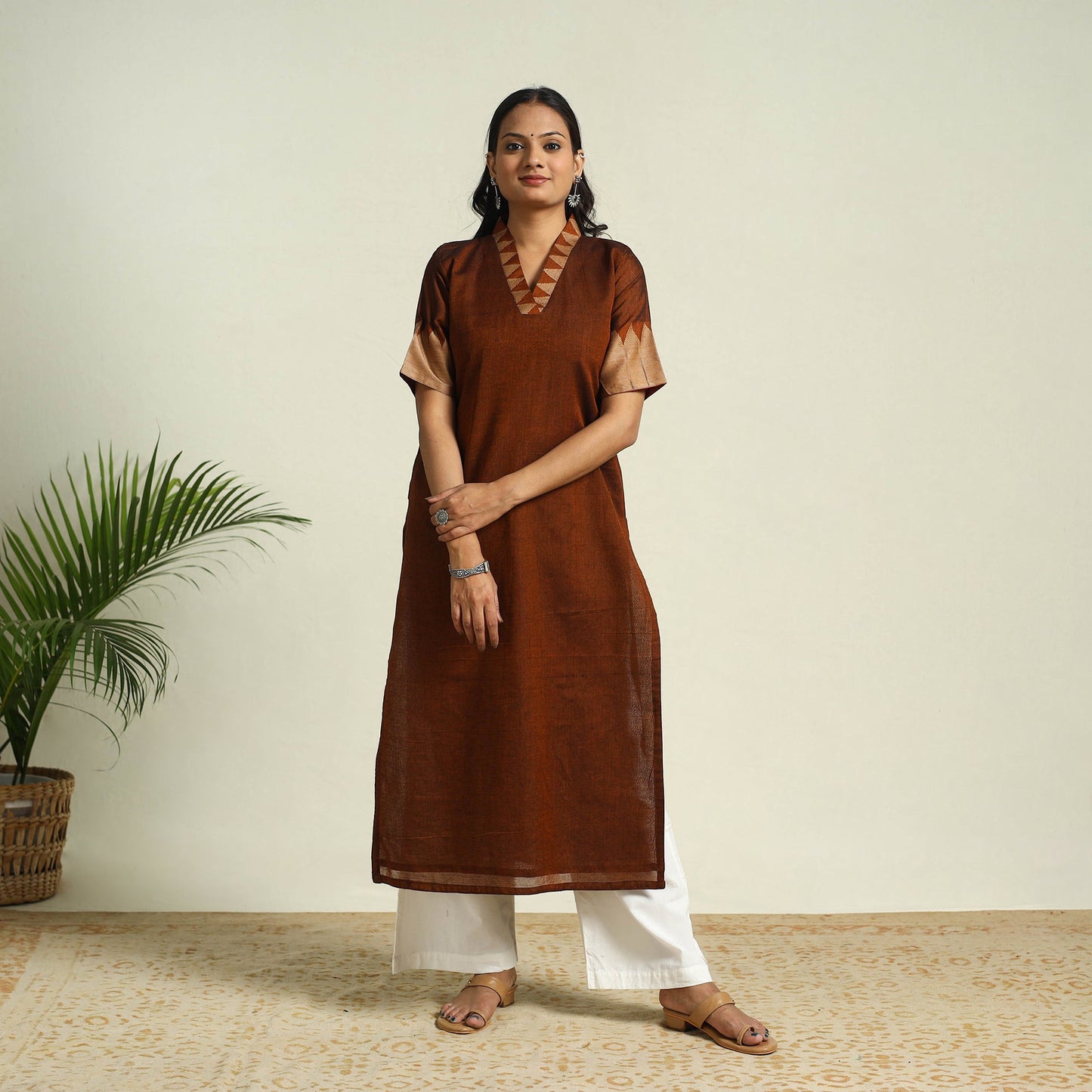 Brown Mercerised Cotton Straight Dharwad Kurta
