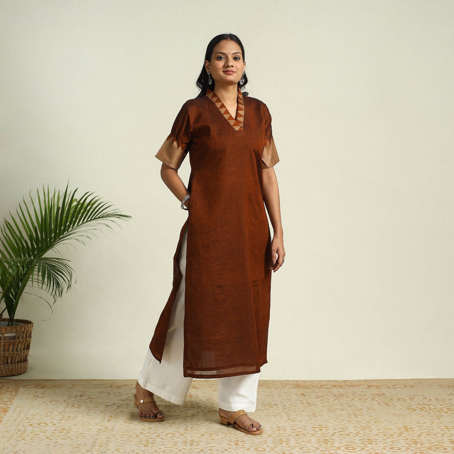 Brown Mercerised Cotton Straight Dharwad Kurta