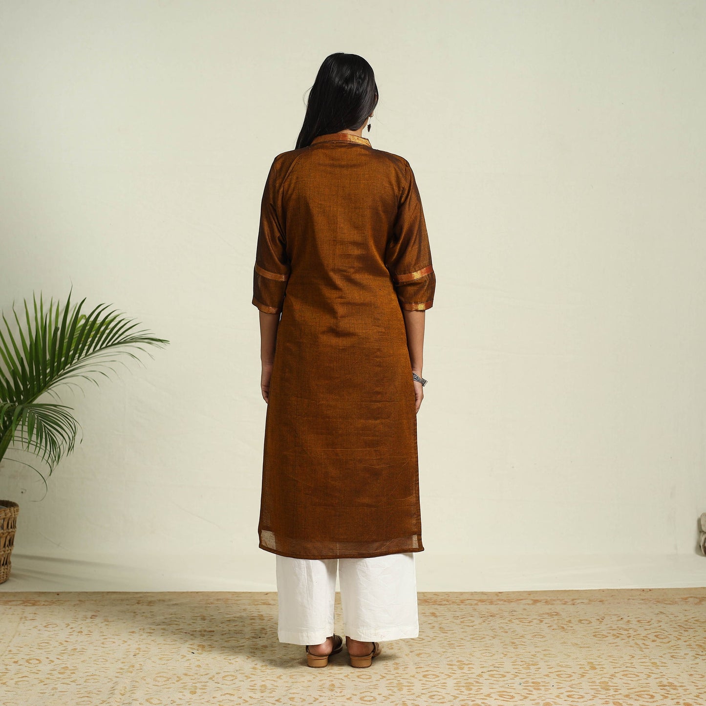 Brown Mercerised Cotton Straight Dharwad Kurta