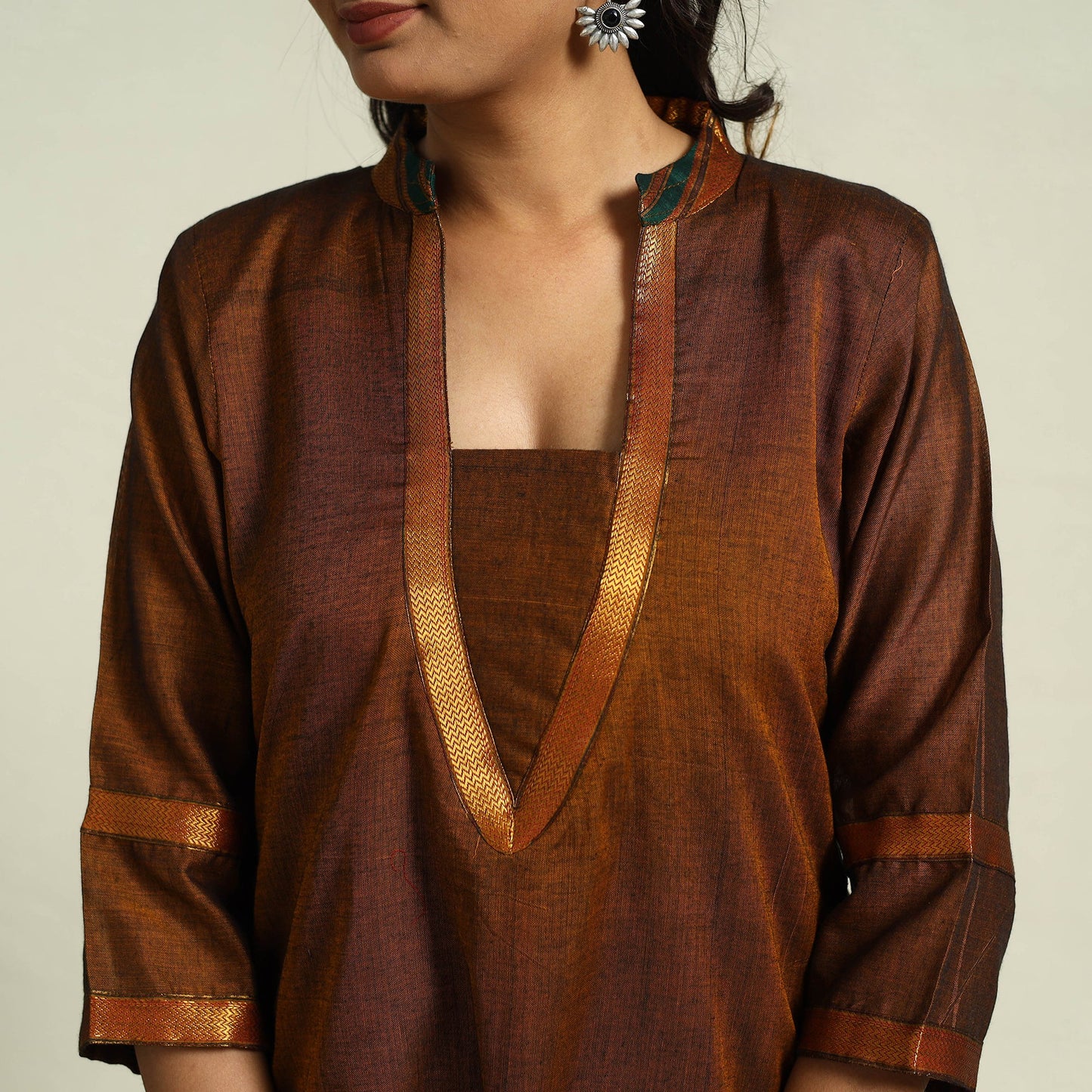 Brown Mercerised Cotton Straight Dharwad Kurta