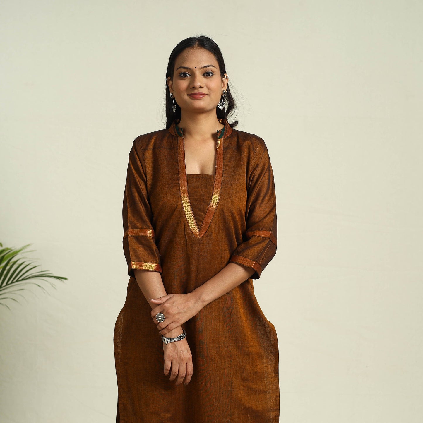 Brown Mercerised Cotton Straight Dharwad Kurta