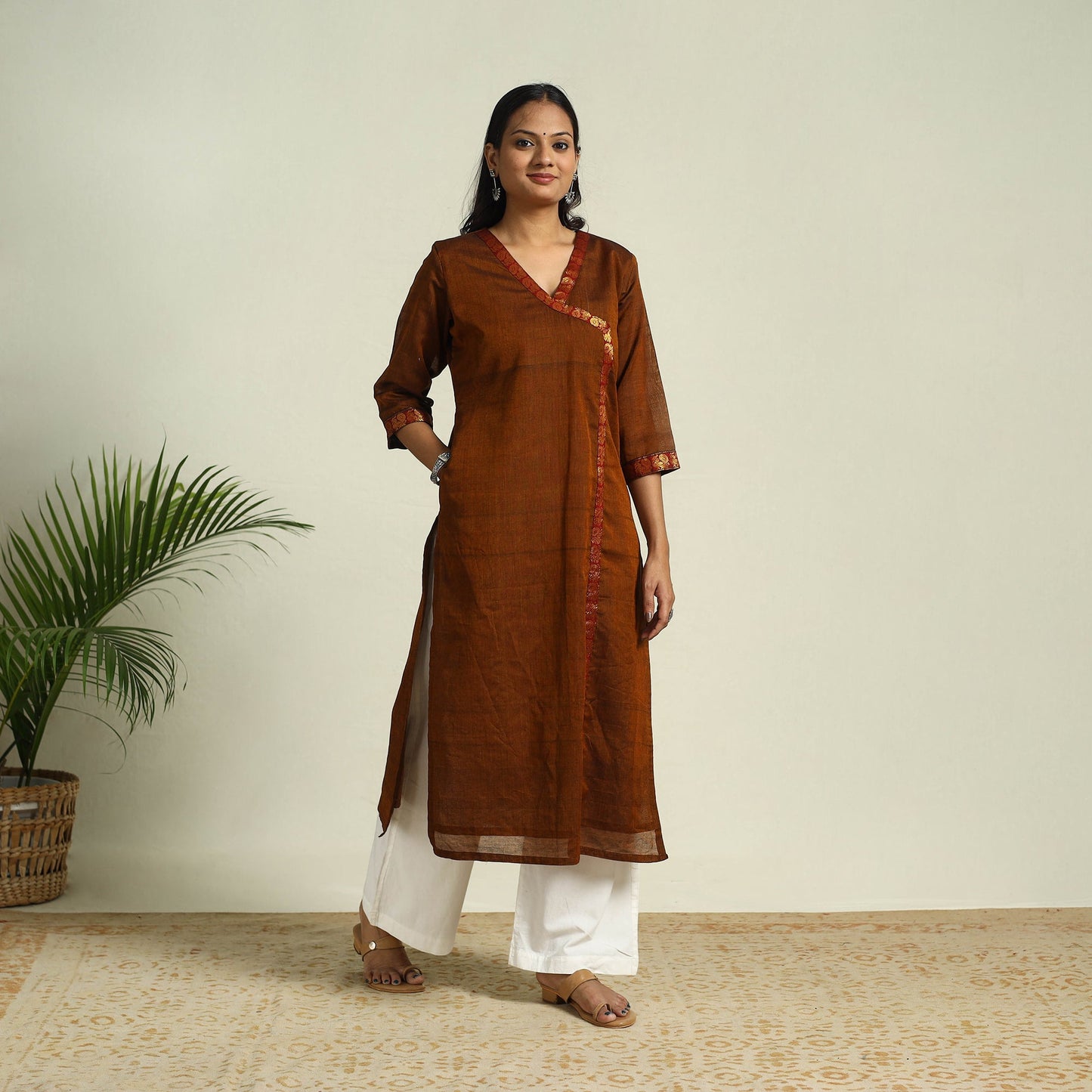 Brown Mercerised Cotton Straight Dharwad Kurta