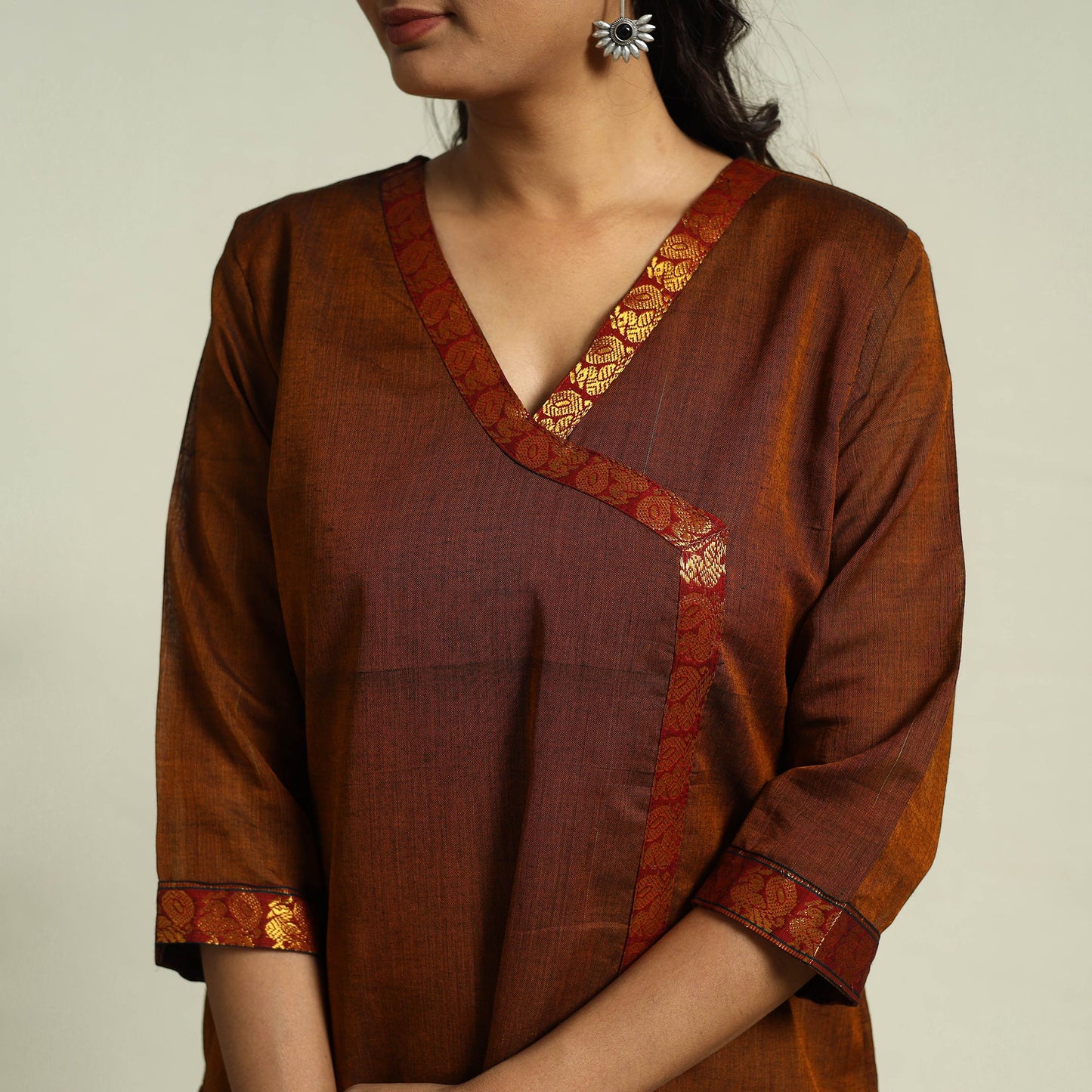 Brown Mercerised Cotton Straight Dharwad Kurta