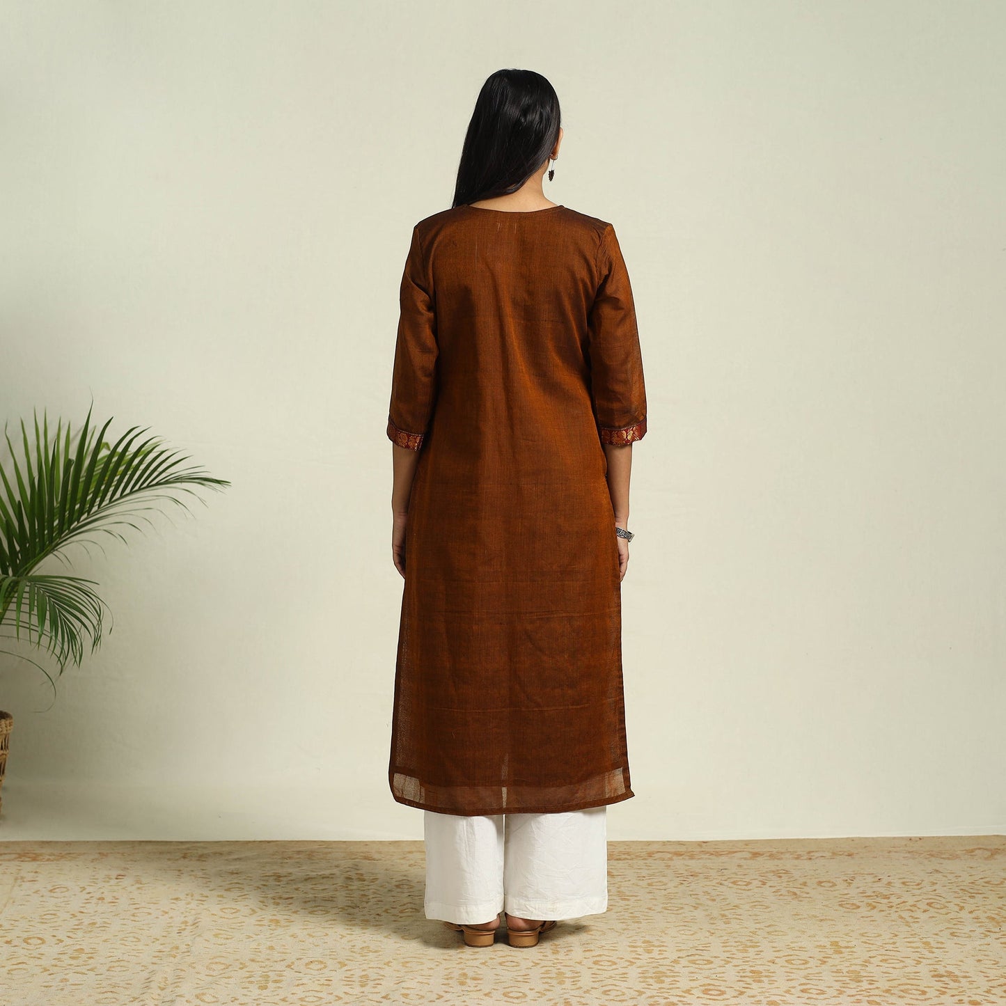 Brown Mercerised Cotton Straight Dharwad Kurta
