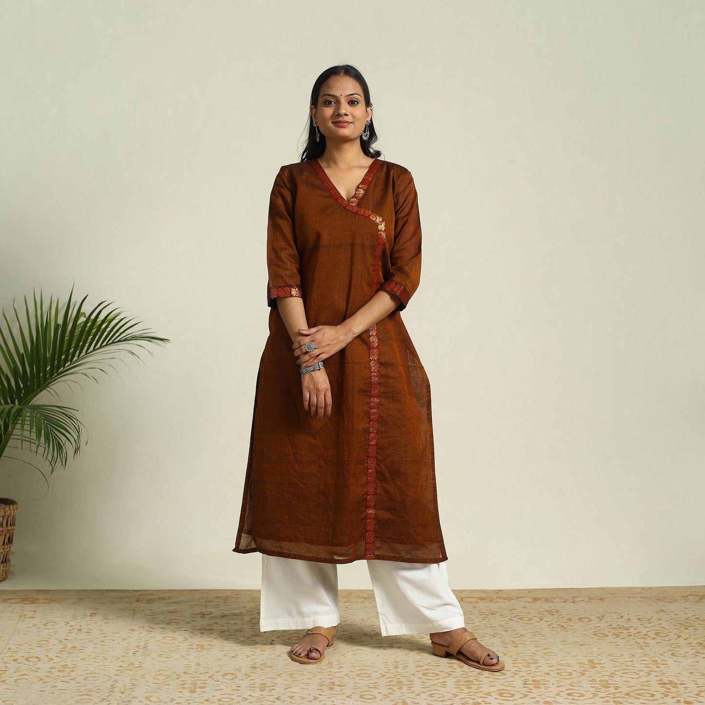 Brown Mercerised Cotton Straight Dharwad Kurta