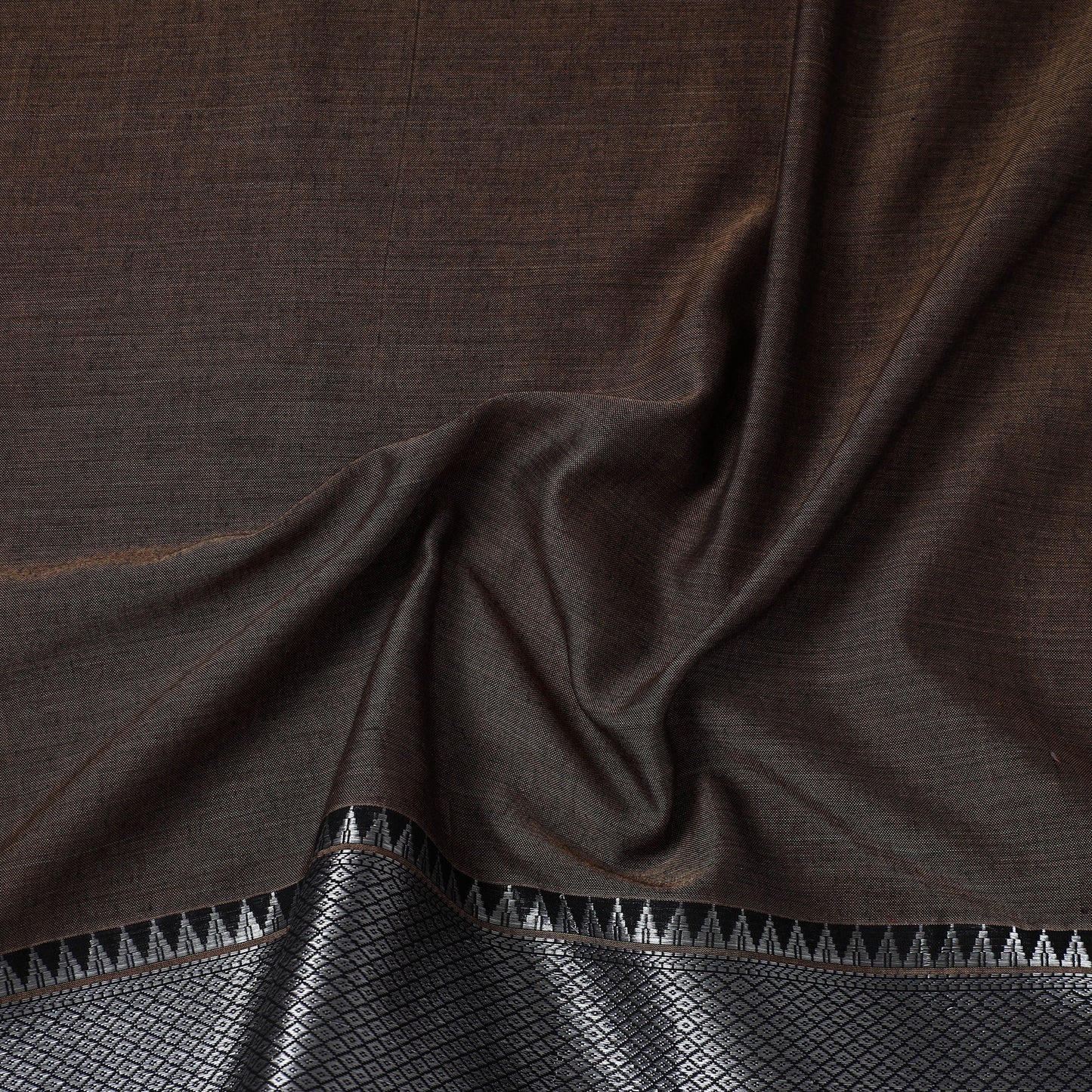Brown Mercerised Cotton Zari Border Dharwad Fabric