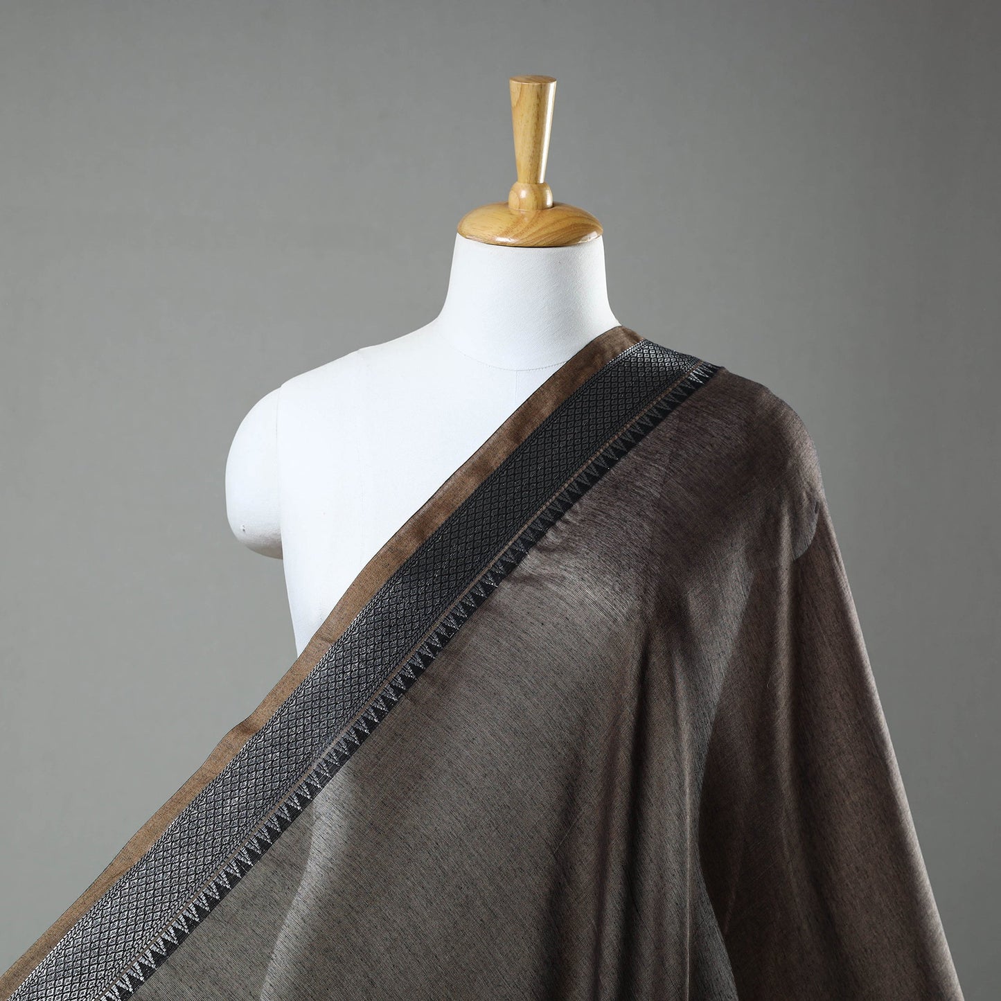 Brown Mercerised Cotton Zari Border Dharwad Fabric