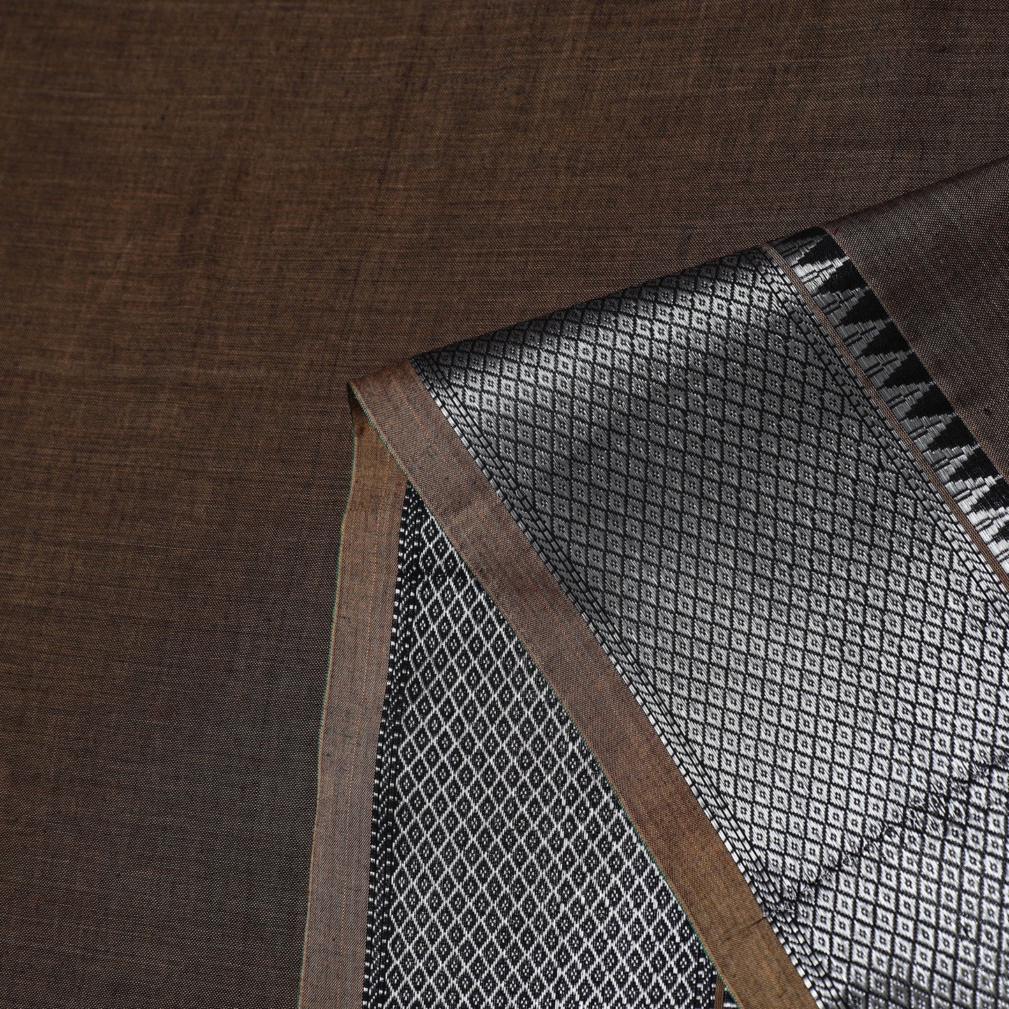 Brown Mercerised Cotton Zari Border Dharwad Fabric