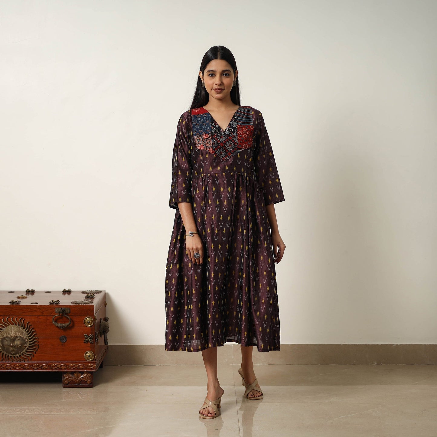 Mercerized Cotton Flared Pochampally Ikat Dress