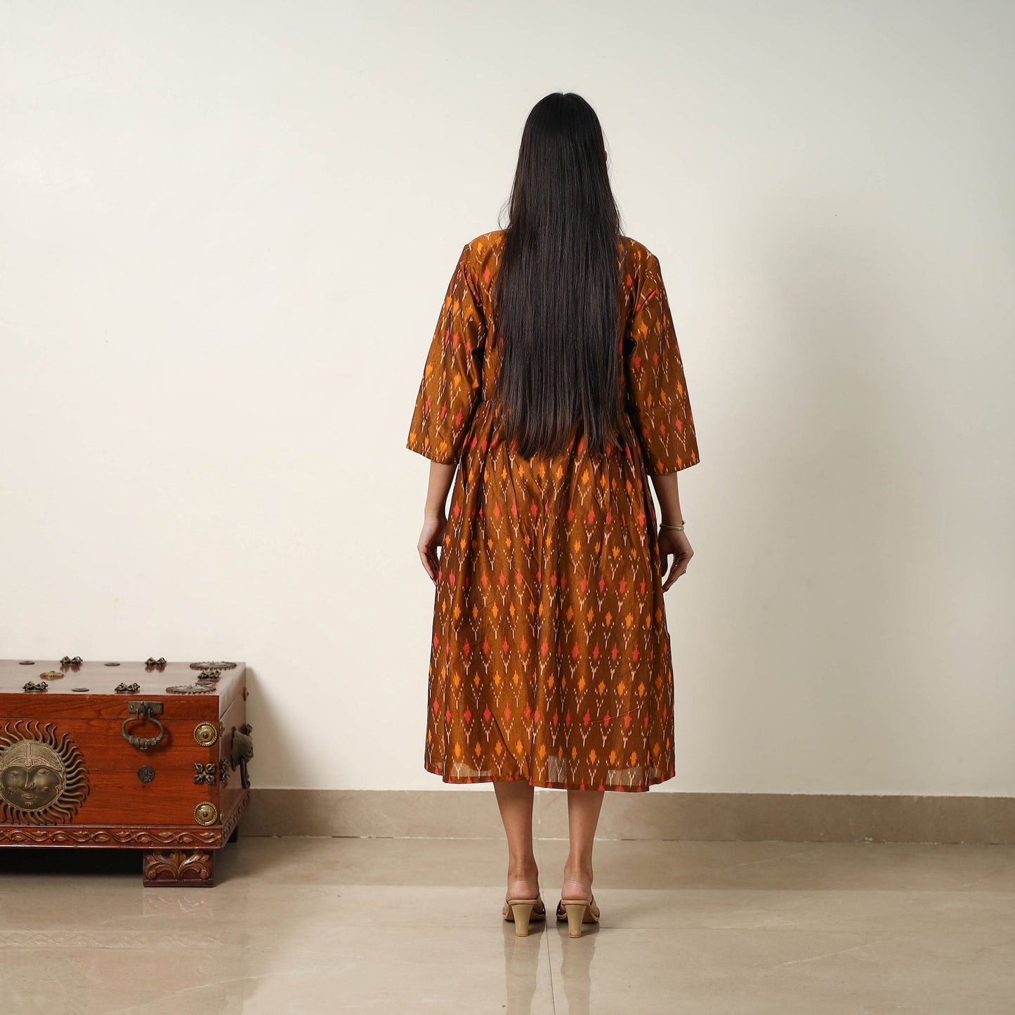 Mercerized Cotton Flared Pochampally Ikat Dress