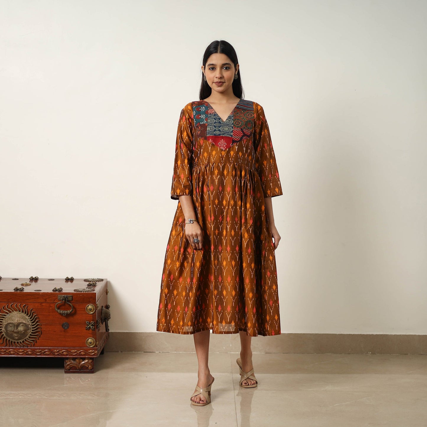 Mercerized Cotton Flared Pochampally Ikat Dress