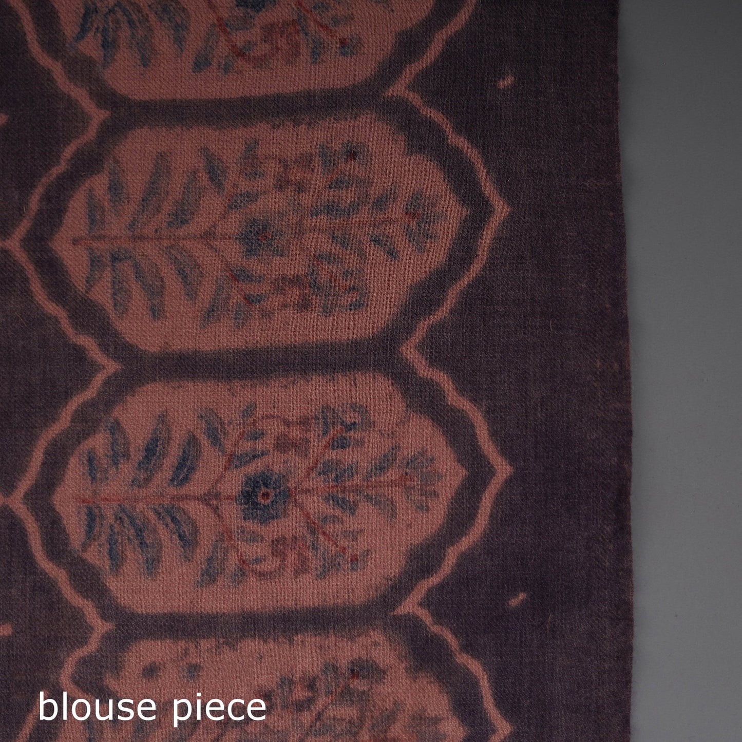 Brown Merino Wool Block Print Ajrakh Saree with Tassels