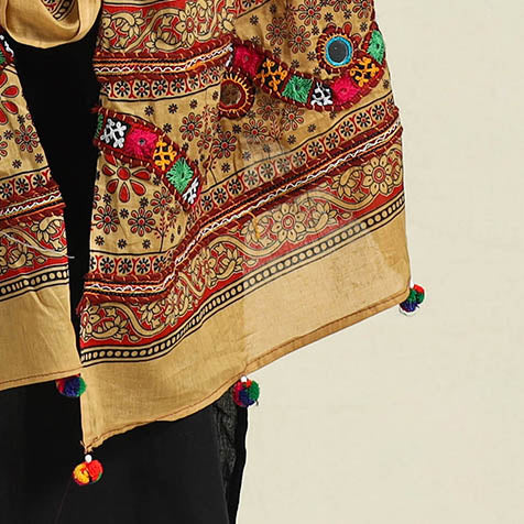 Buy Brown Mirror Work Printed Cotton Kutch Embroidery Dupatta