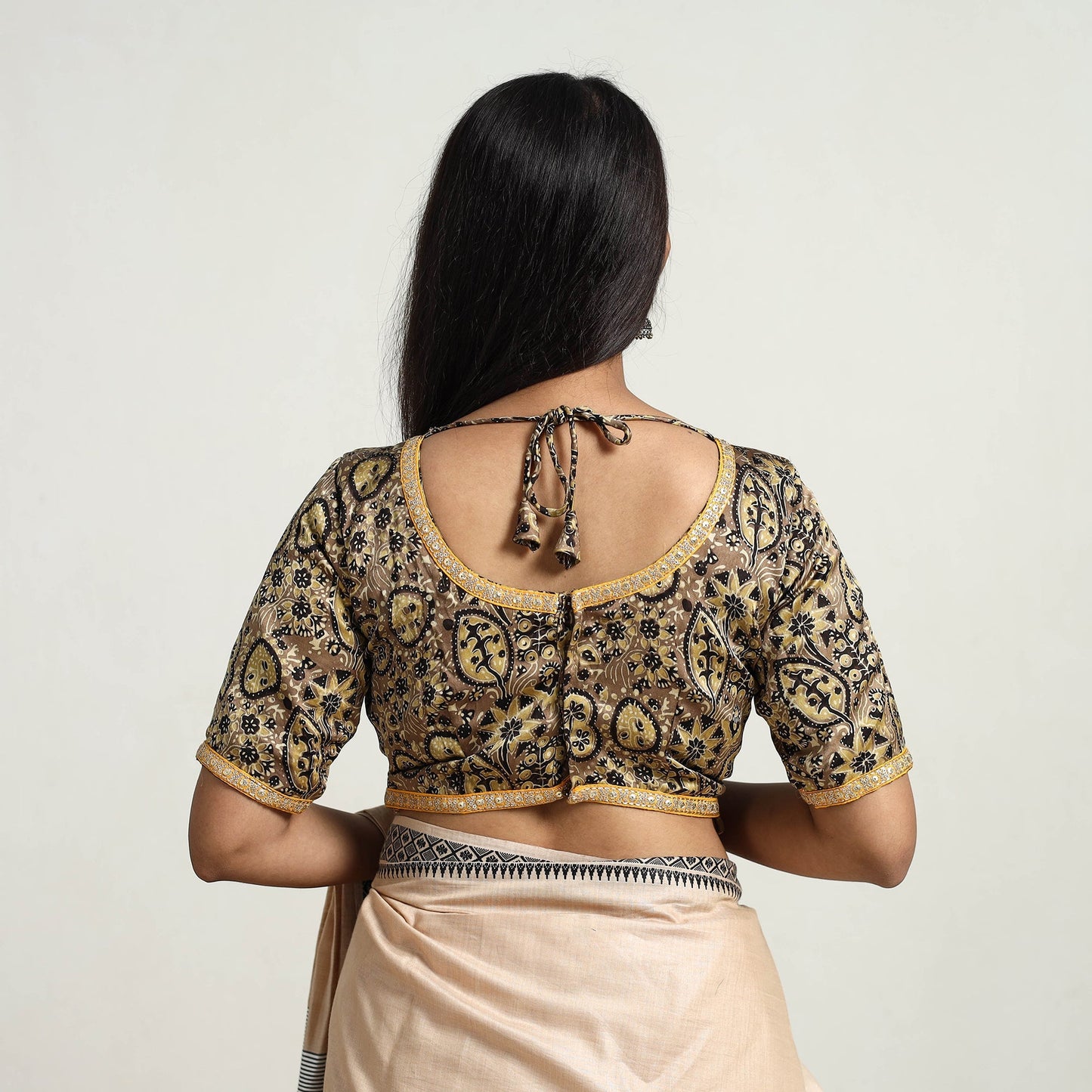 Brown Modal Silk Block Print Stitched Ajrakh Blouse