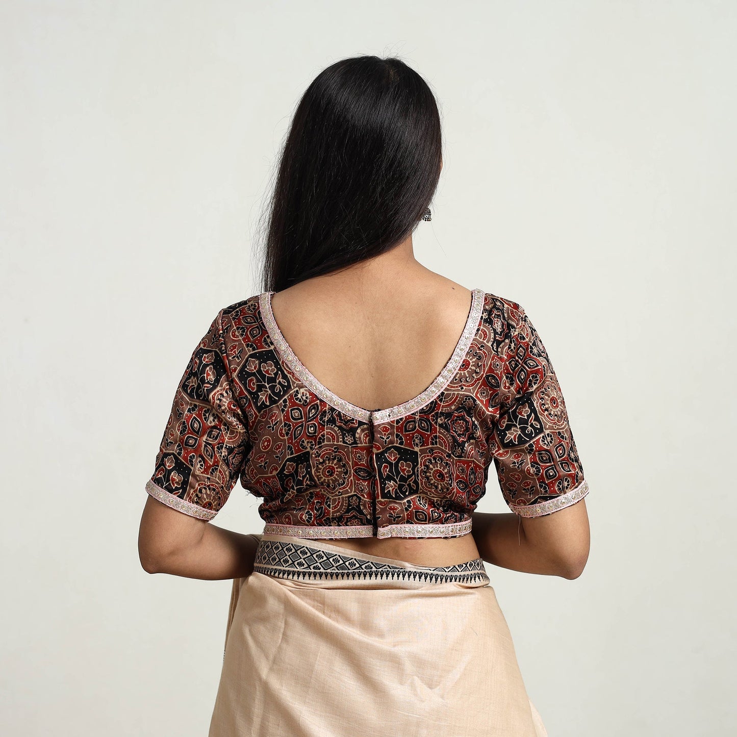Brown - modal silk stitched blouse 09 - handcrafted