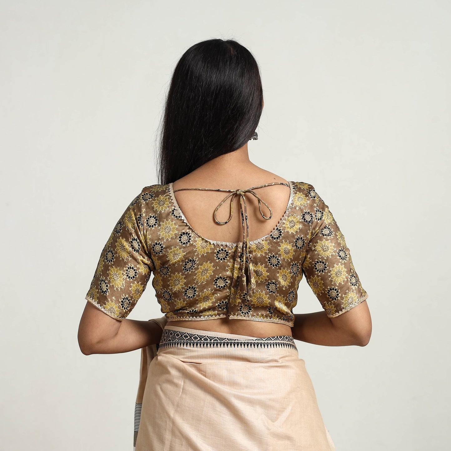 Brown Modal Silk Block Print Stitched Ajrakh Blouse Online