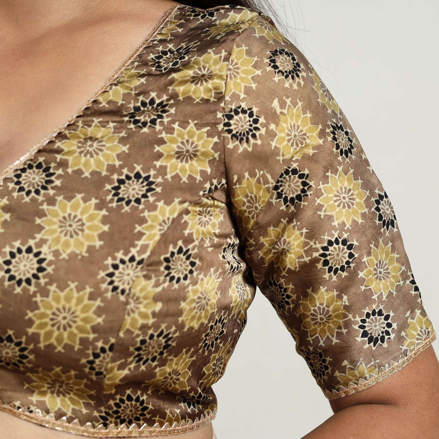 Brown Modal Silk Block Print Stitched Ajrakh Blouse Online