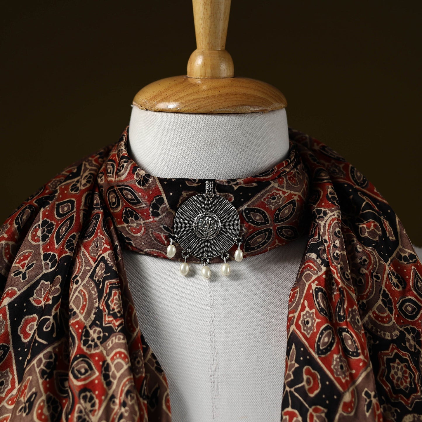 Modal silk pendant necklace scarf 51 - handcrafted