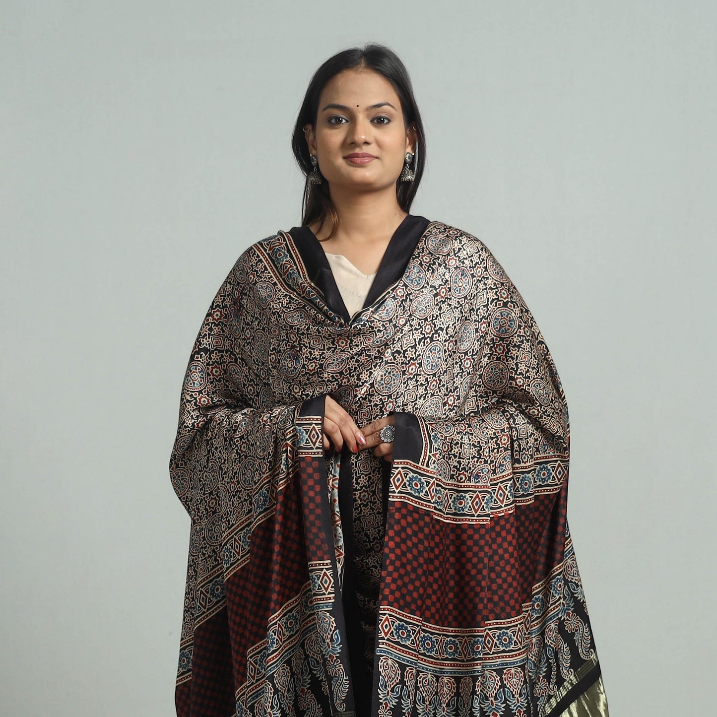 Brown - modal silk dupatta 95 - handcrafted