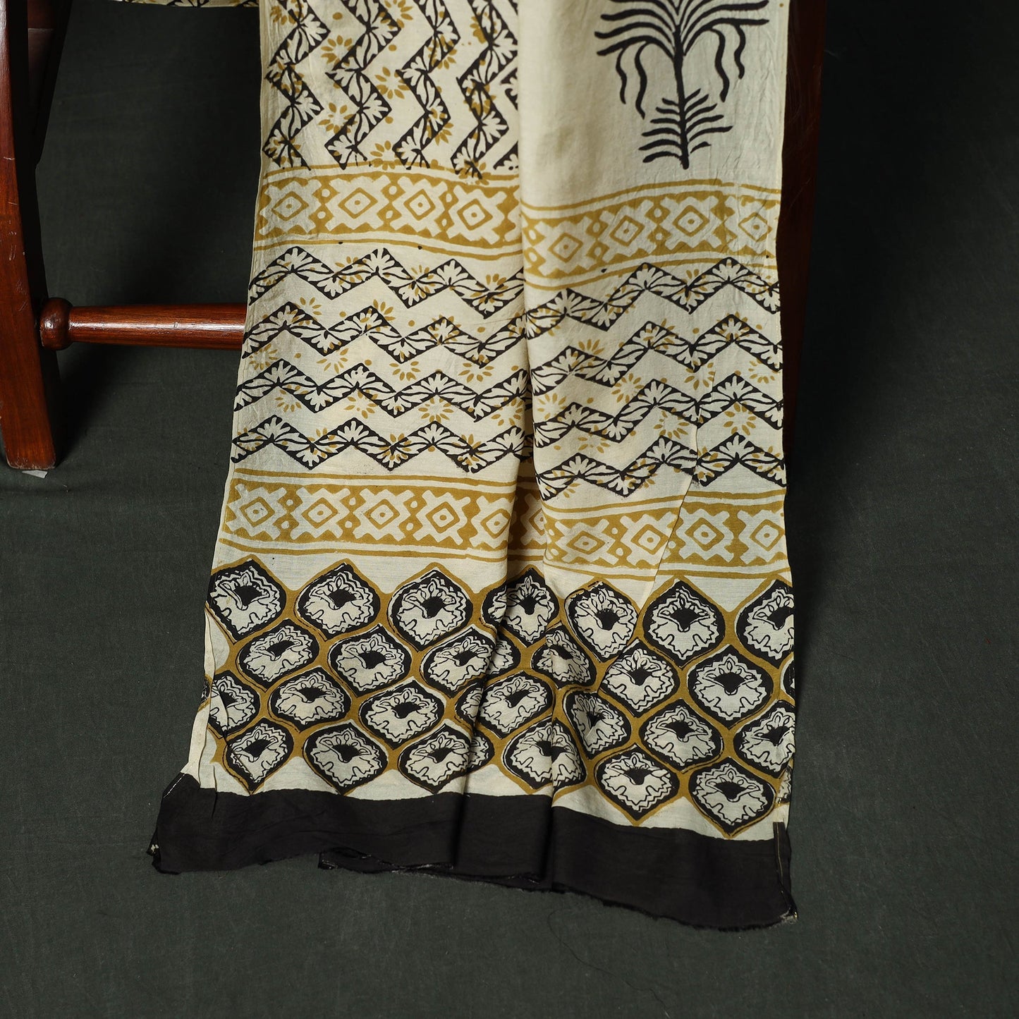 Modal silk hand block bagru print 3pc unstitched dress