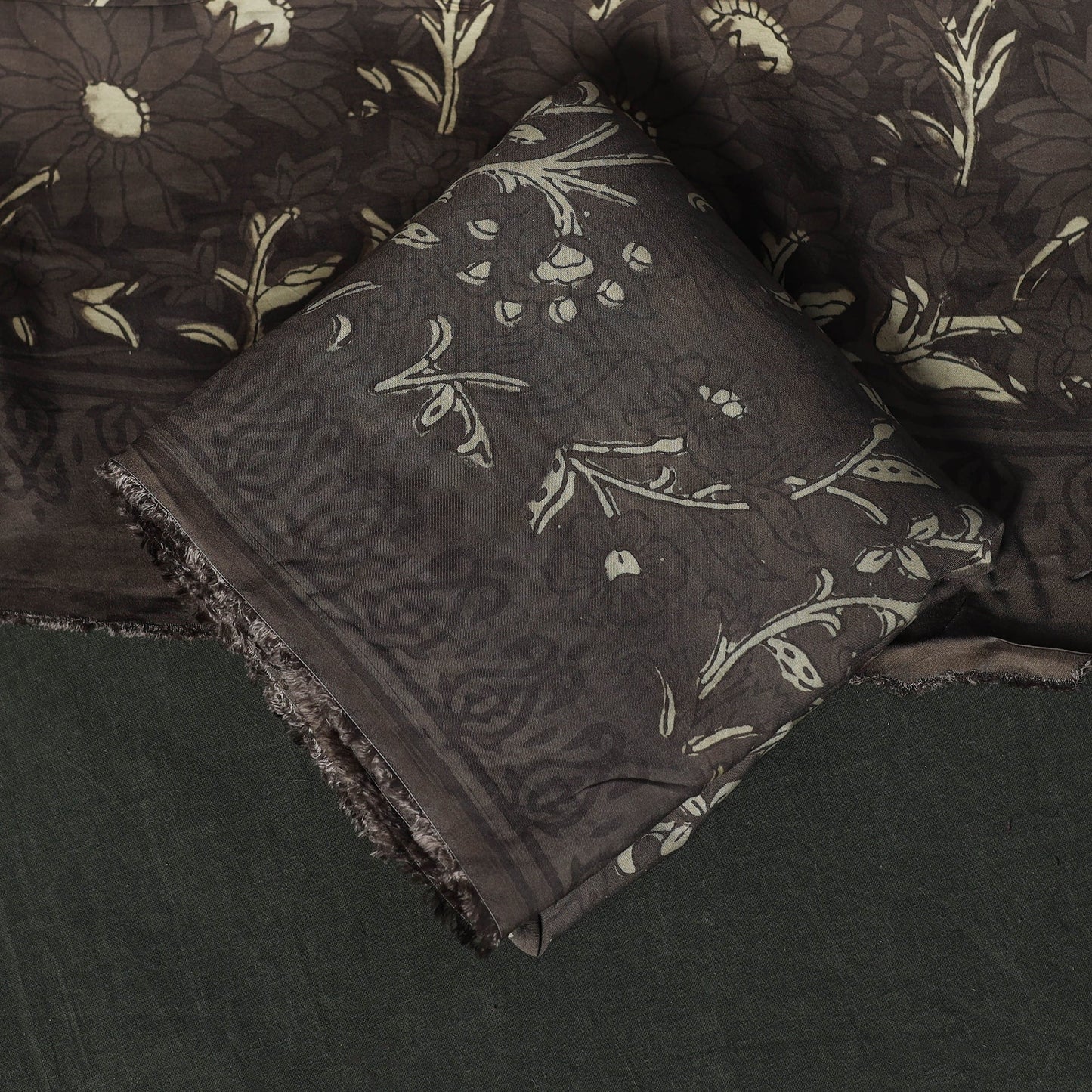 Modal silk hand block bagru print 3pc unstitched dress