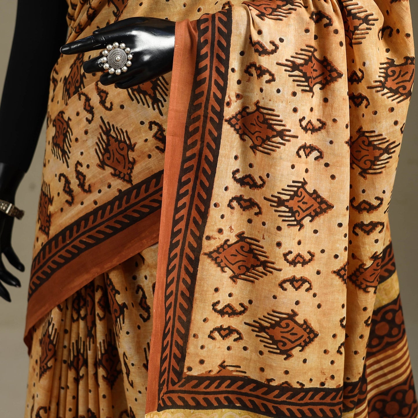 Orange - mul cotton bagru saree 04 - handcrafted