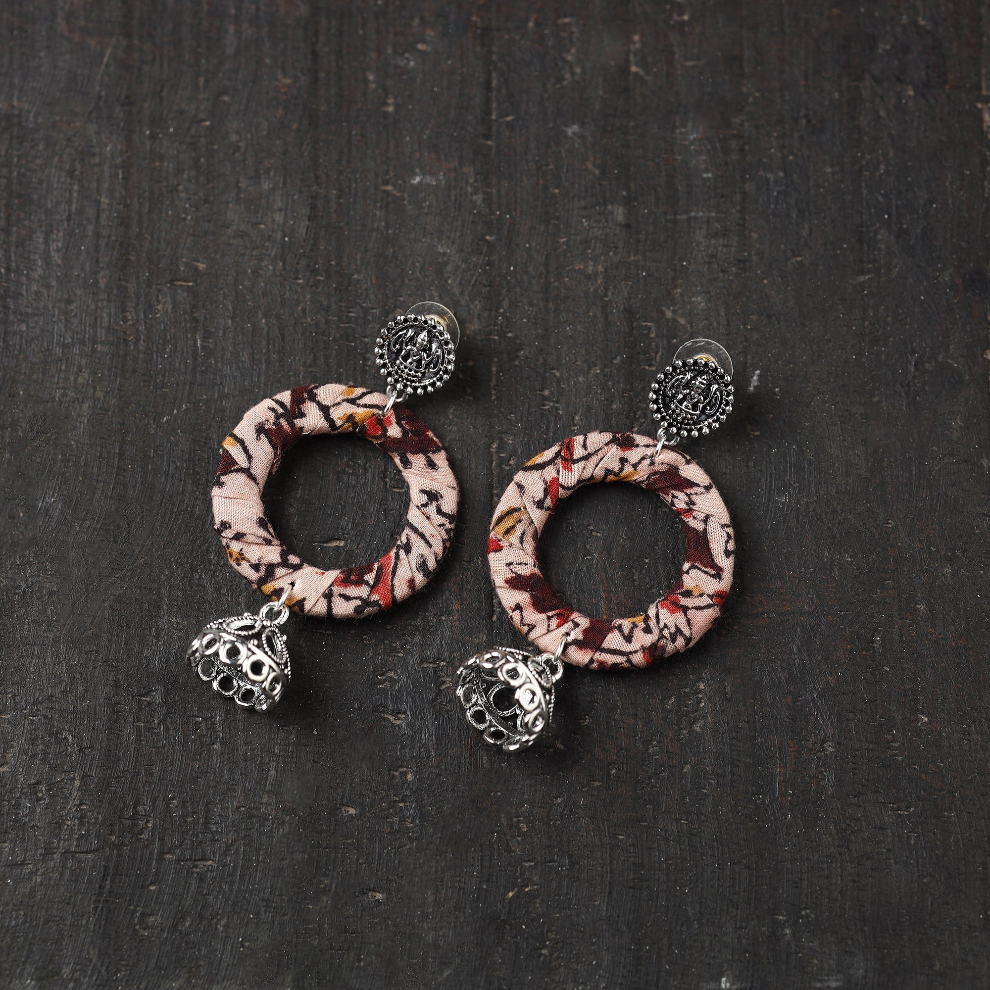 Brown - Hand Embroidered Fabart Beadwork Earrings by Rangila Dhaga main image 1