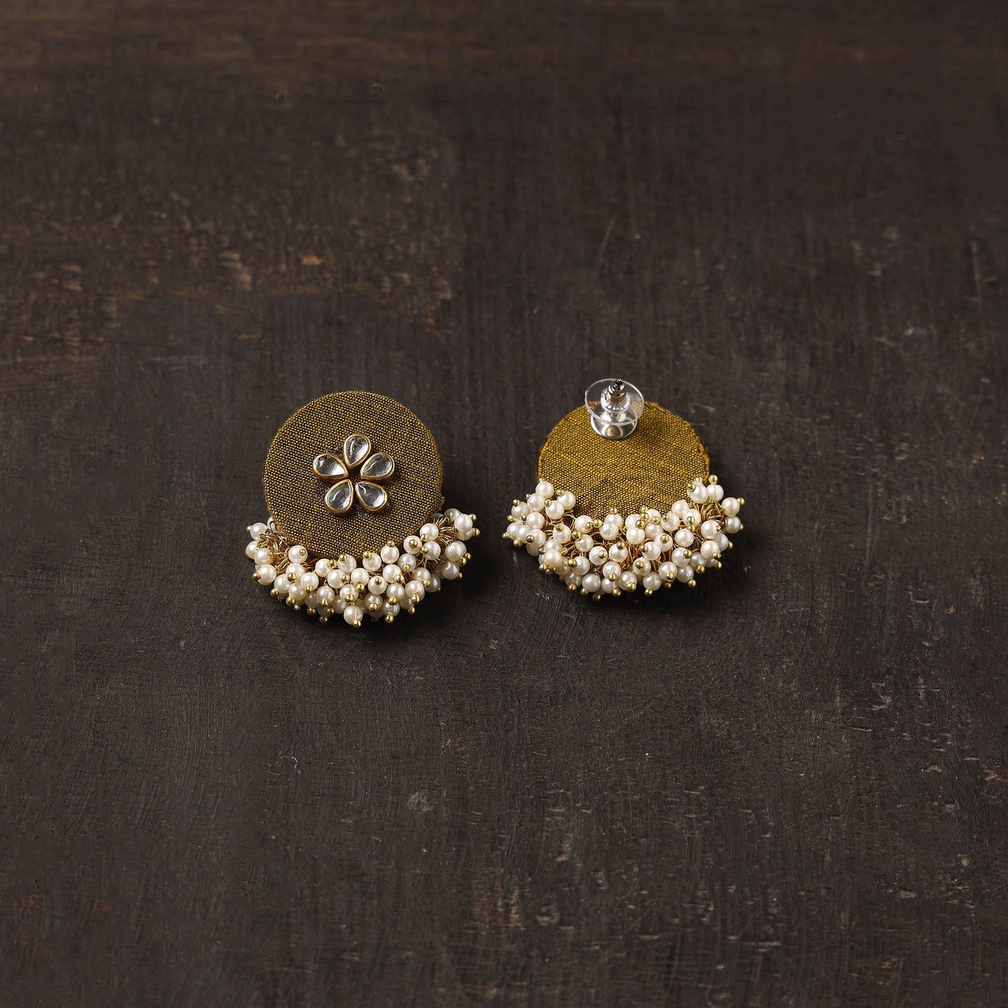 Brown - naira fabart earrings with kundan & beads