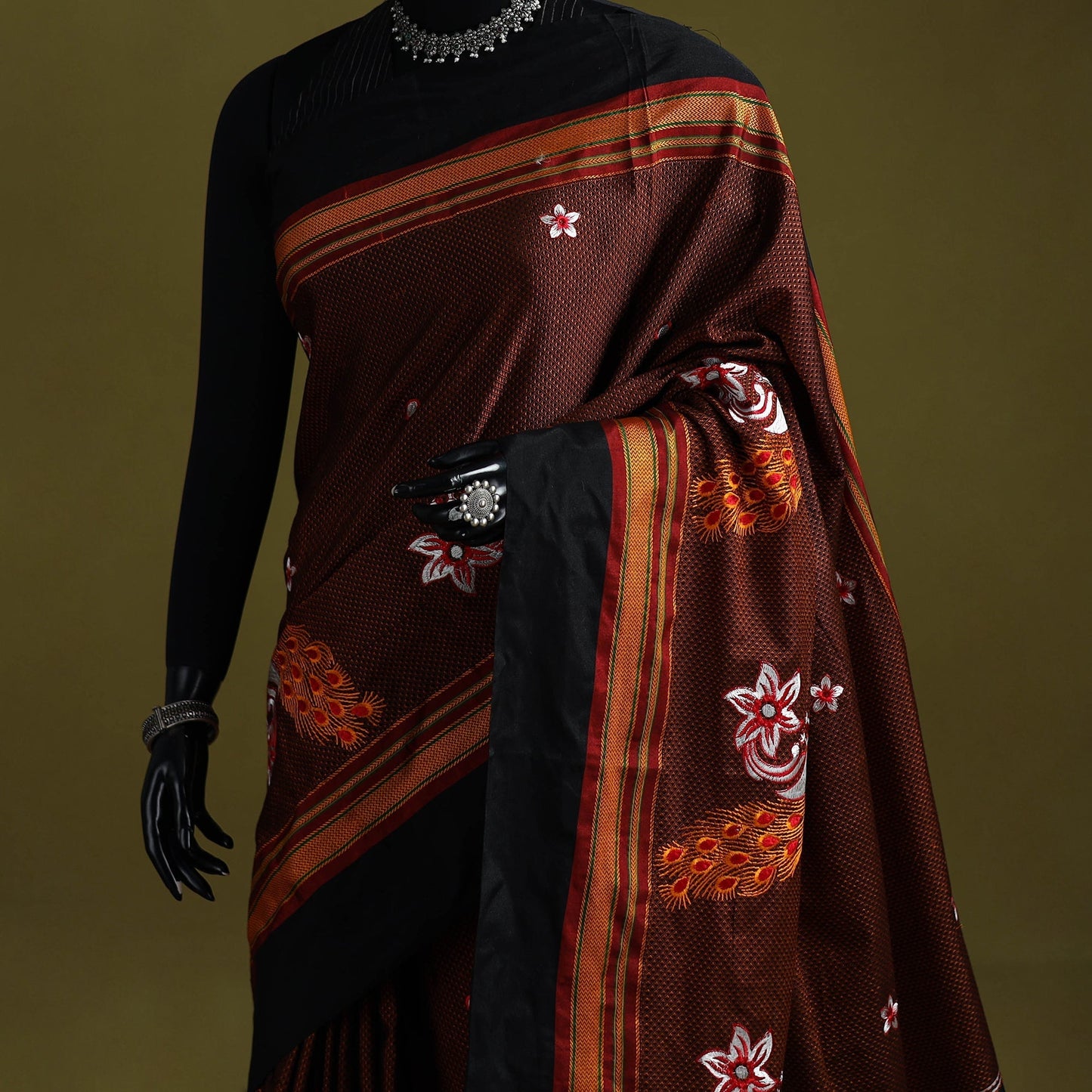 Nath work silk cotton khun saree 13 - handcrafted