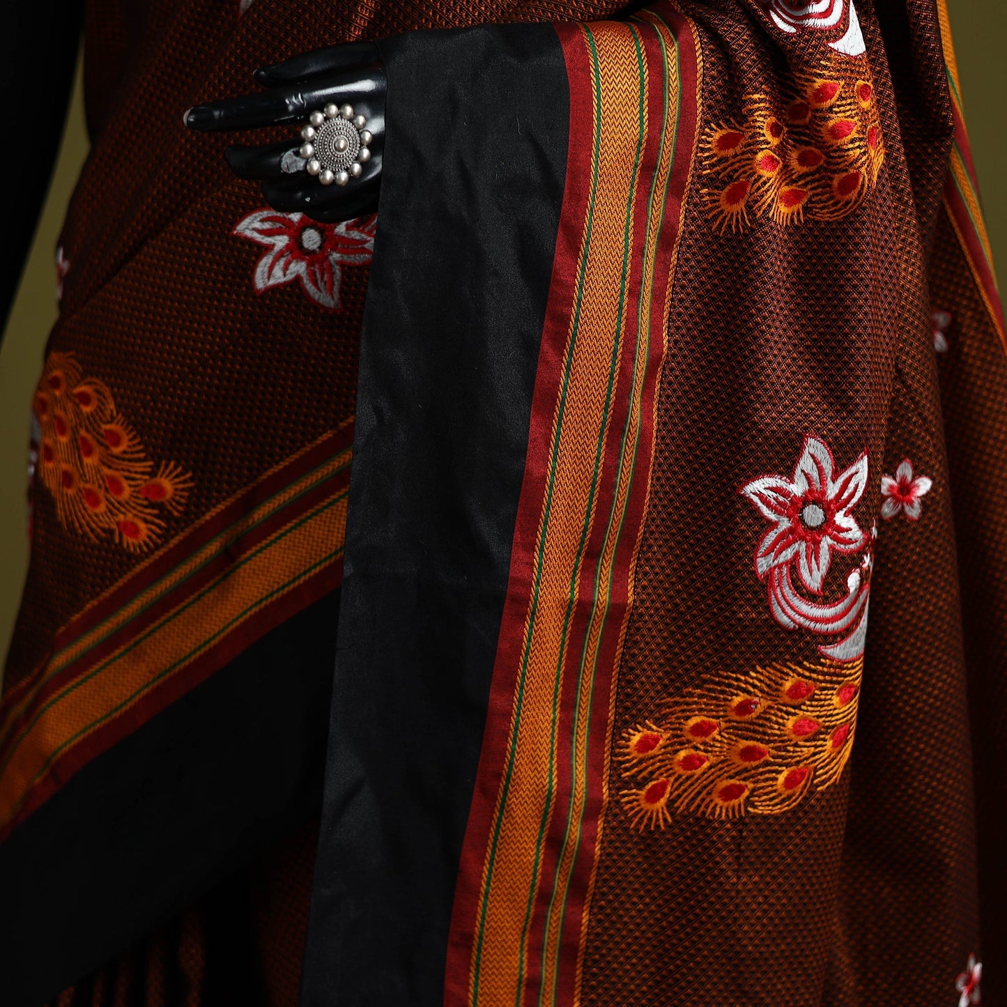 Nath work silk cotton khun saree 13 - handcrafted
