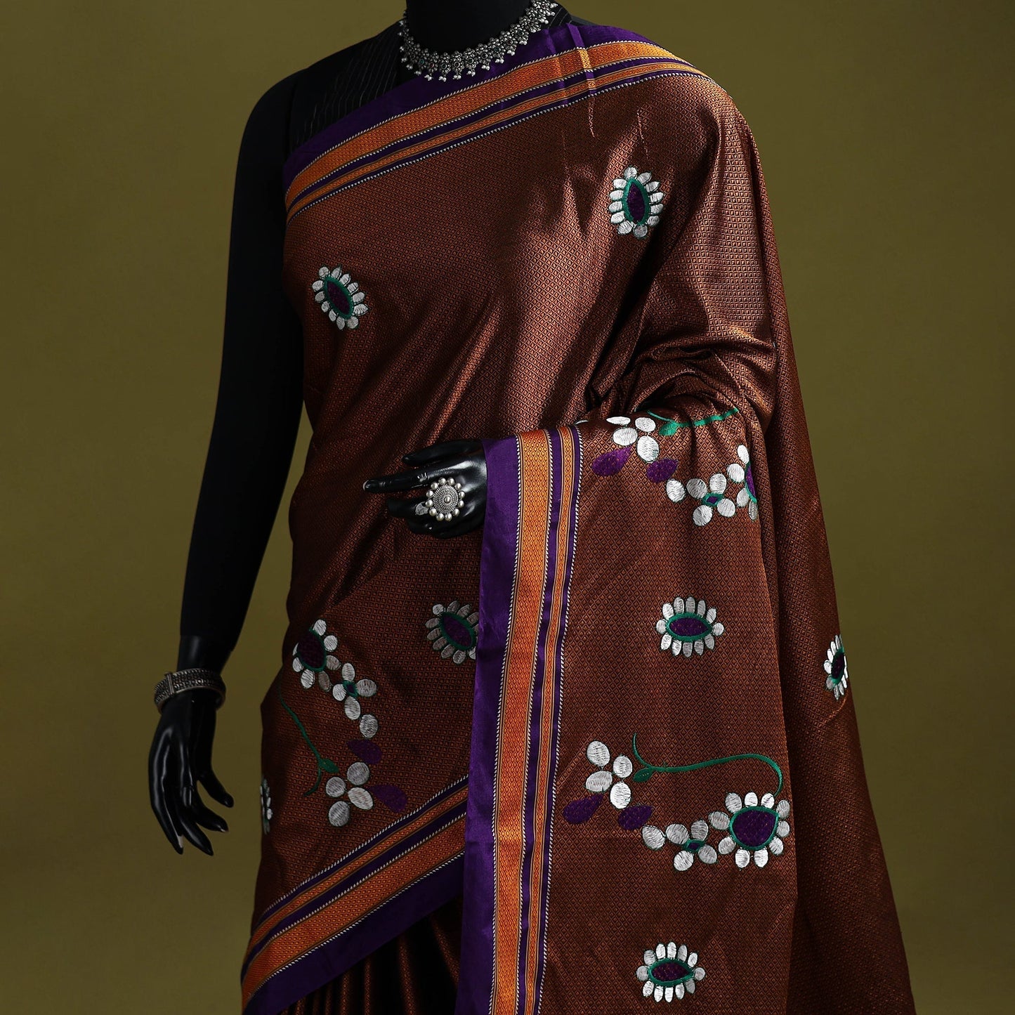 Nath work silk cotton khun saree 14 - handcrafted