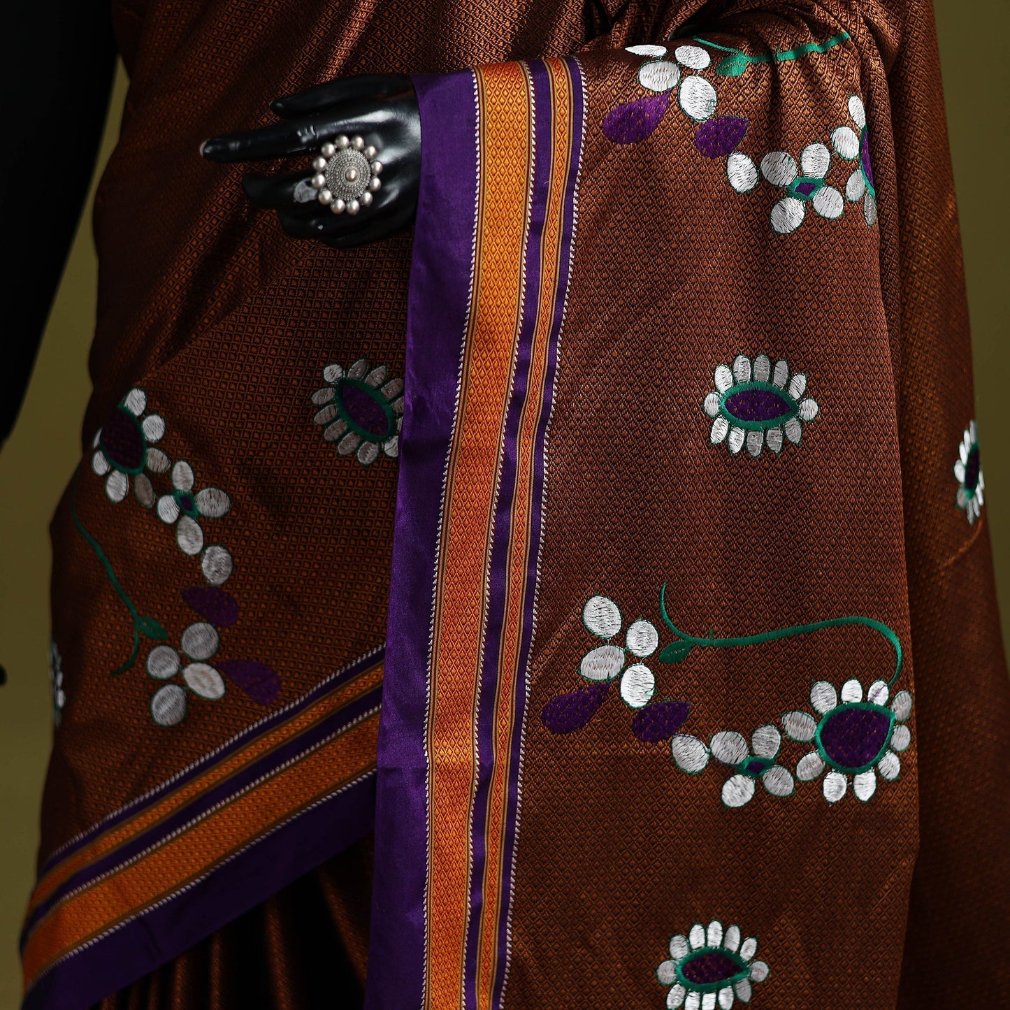Nath work silk cotton khun saree 14 - handcrafted