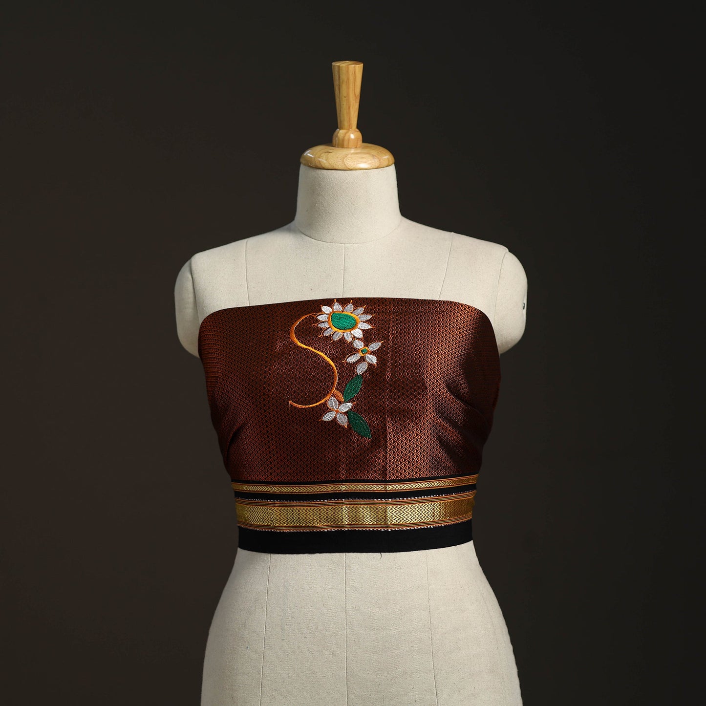 Brown - nathani work mercerised cotton khun blouse piece 08