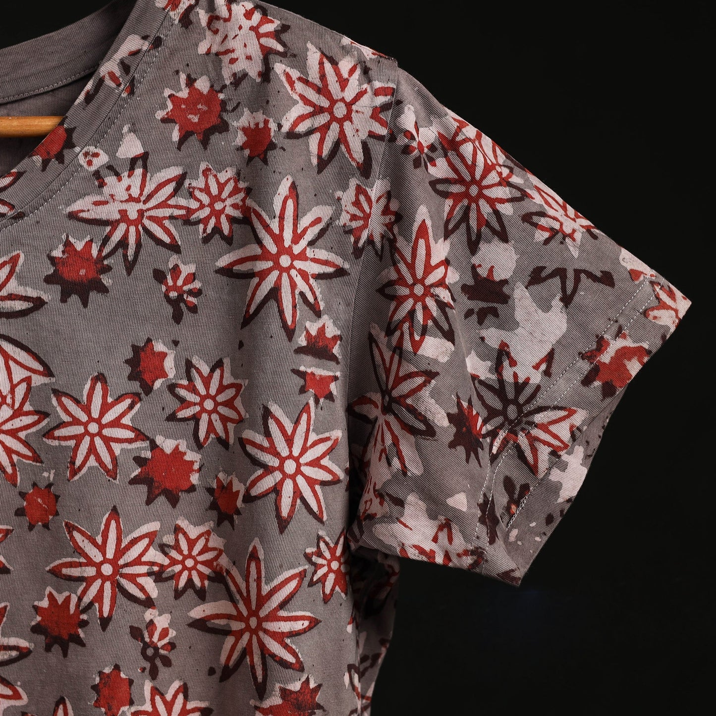 Natural dyed bindaas block art printed cotton v neck