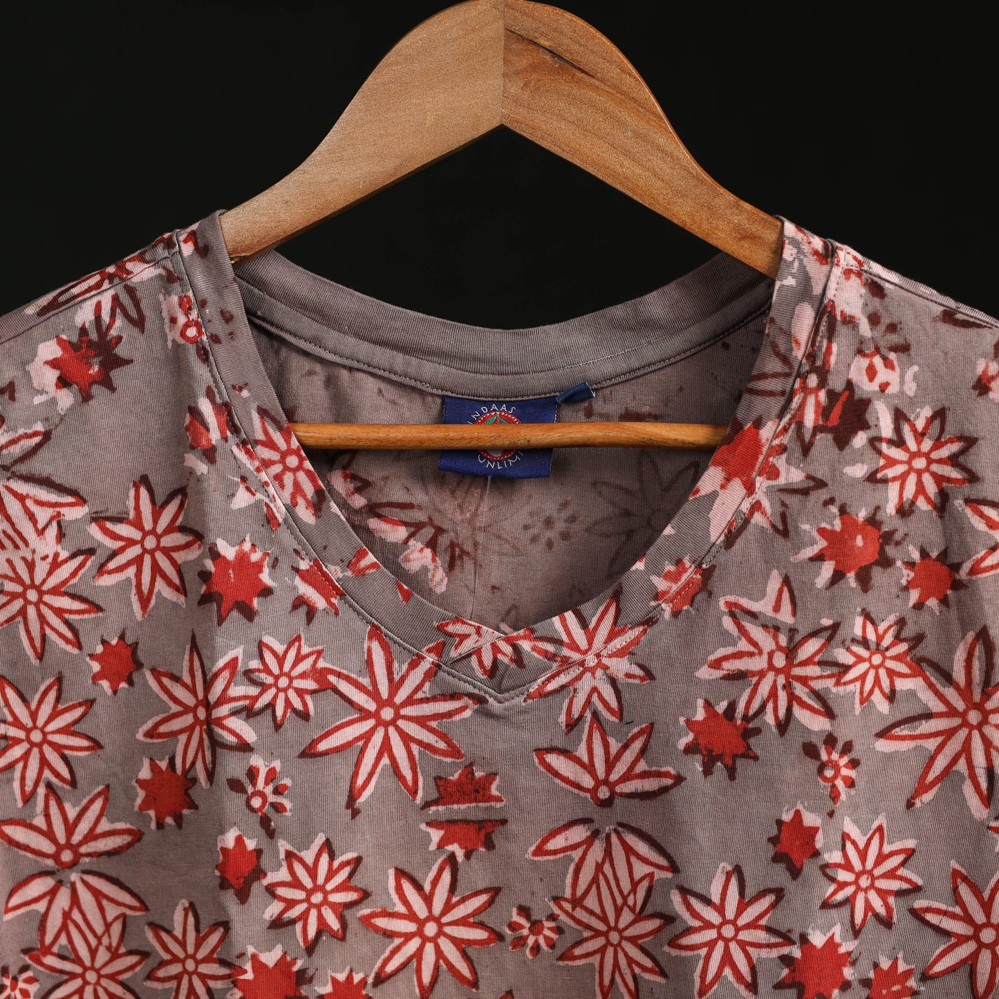 Natural dyed bindaas block art printed cotton v neck