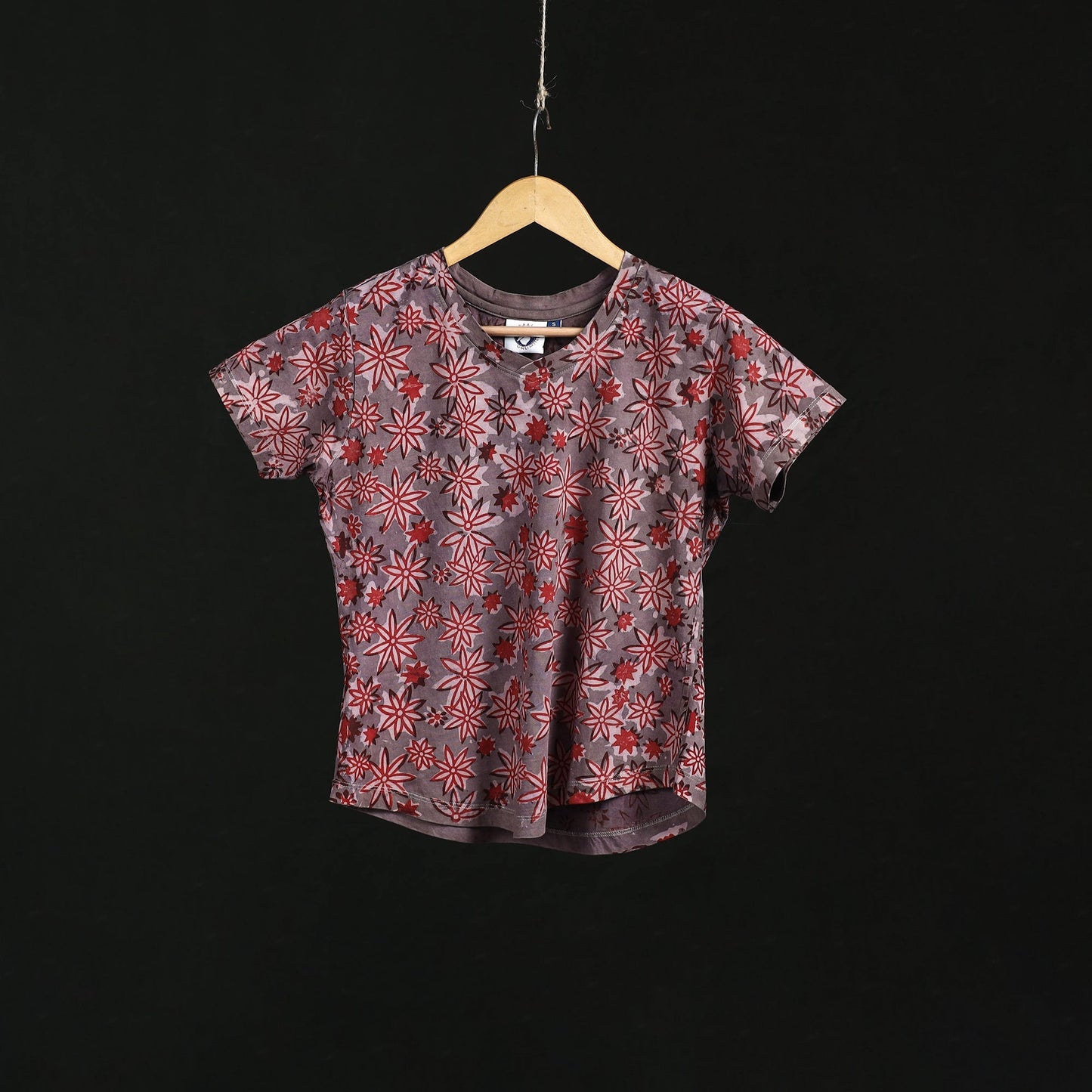 Natural dyed bindaas block art printed cotton v neck