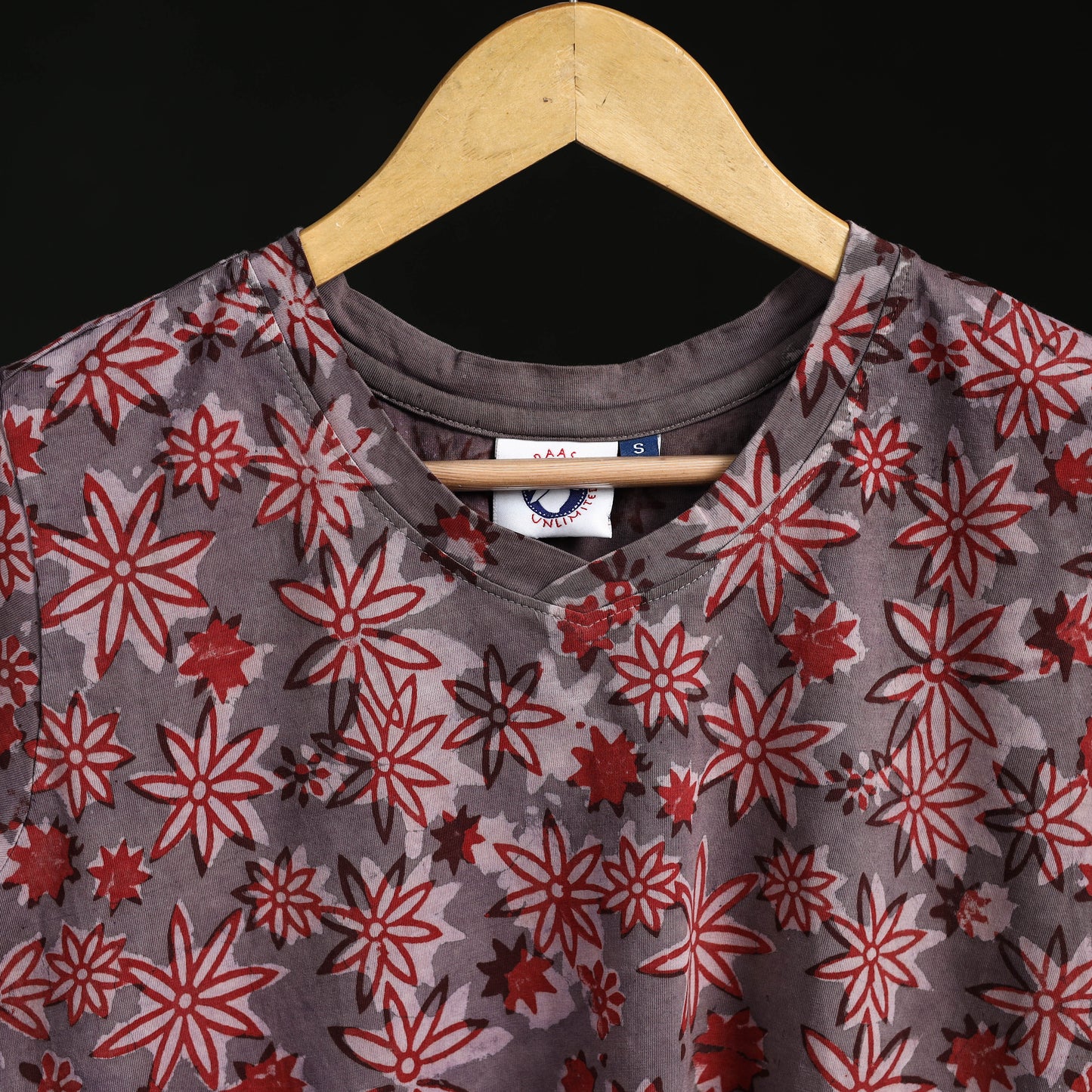 Natural dyed bindaas block art printed cotton v neck