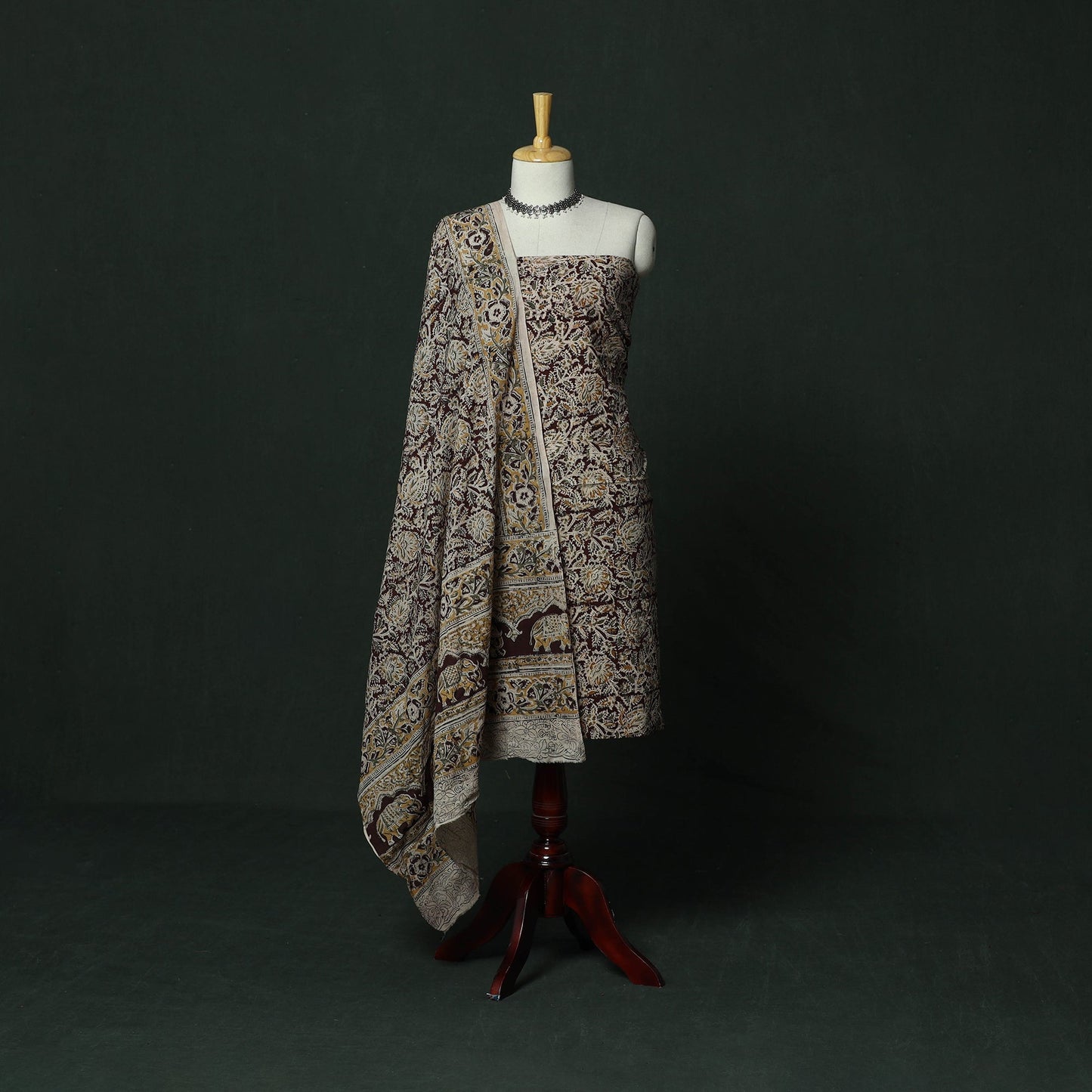 Natural dyed block print cotton pedana kalamkari 2pc
