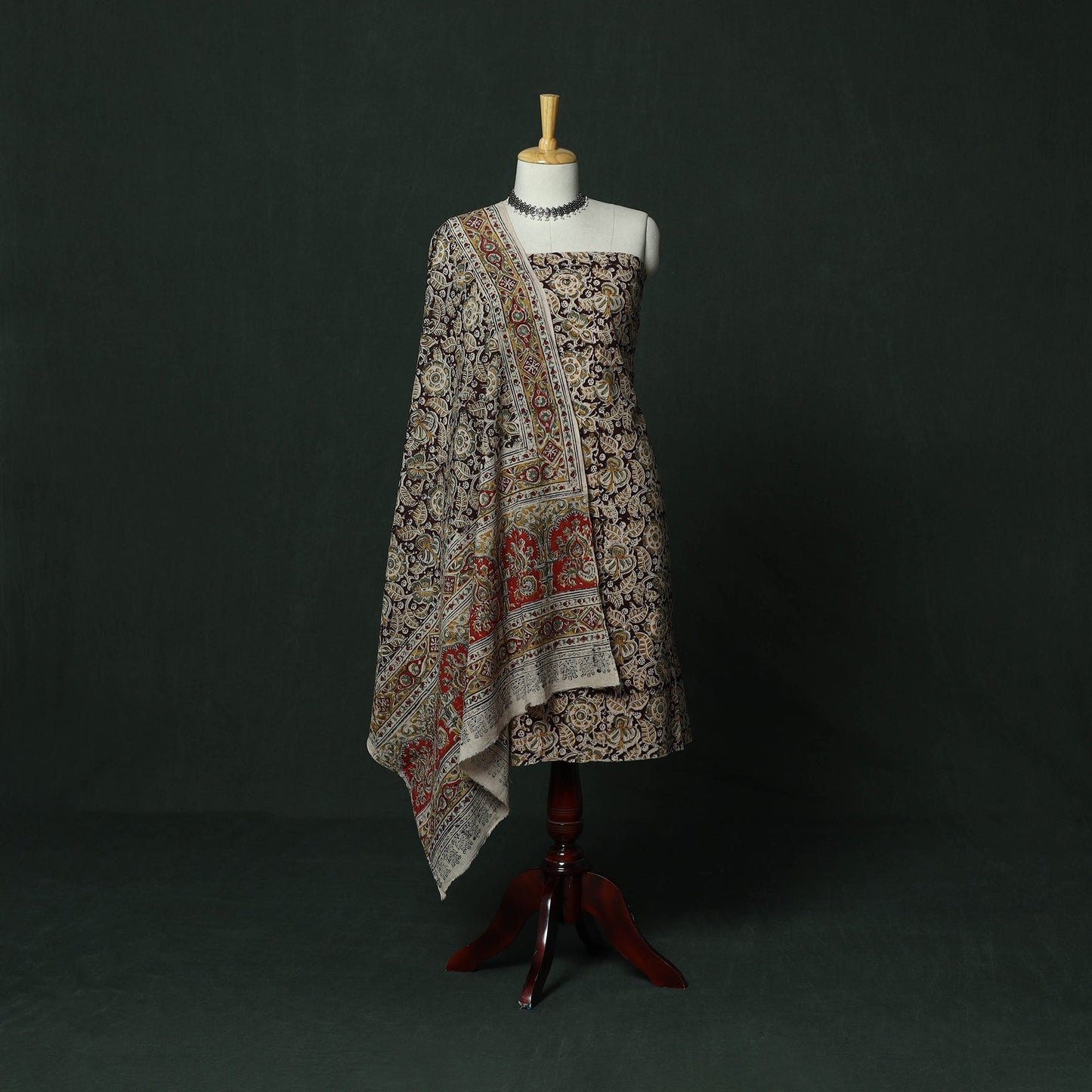 Natural dyed block print cotton pedana kalamkari 2pc