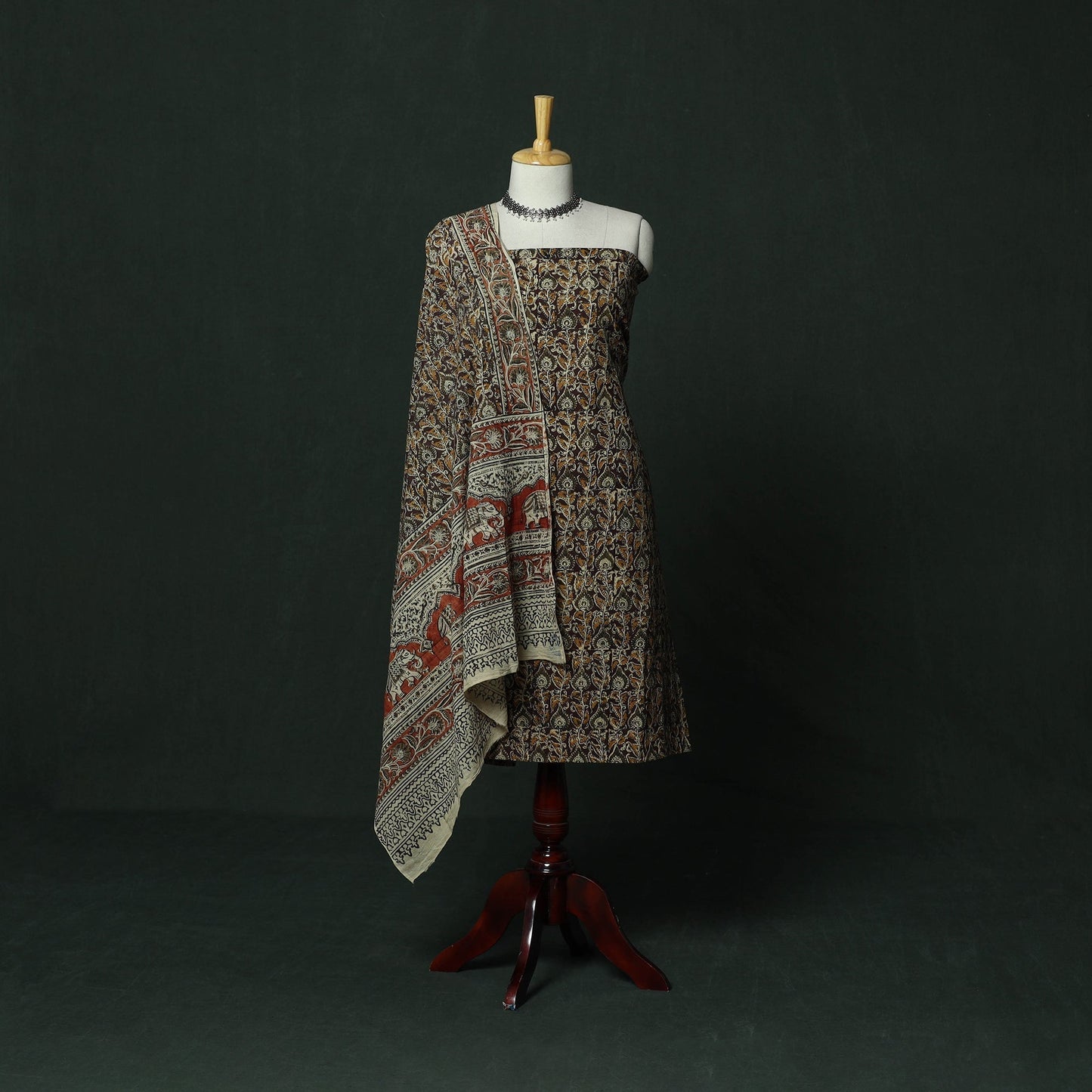 Natural dyed block print cotton pedana kalamkari 2pc