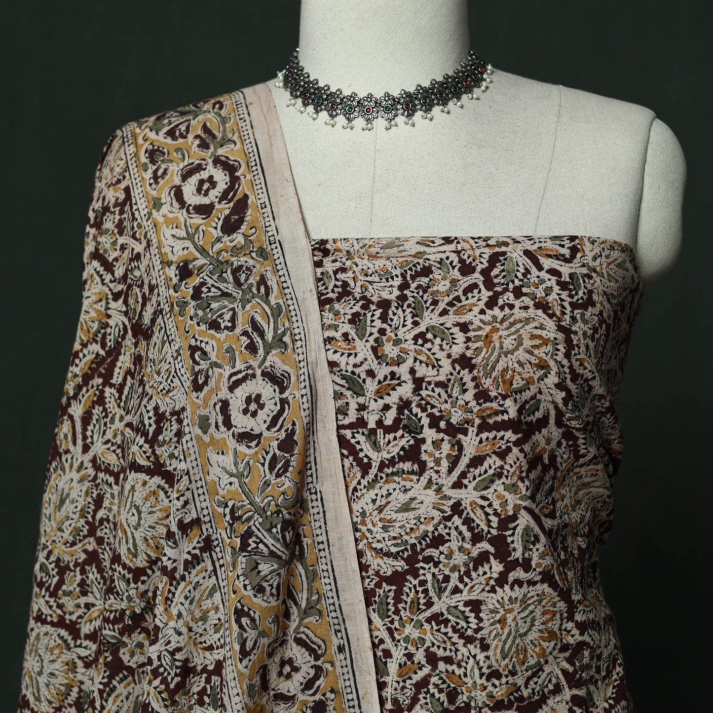 Natural dyed block print cotton pedana kalamkari 2pc