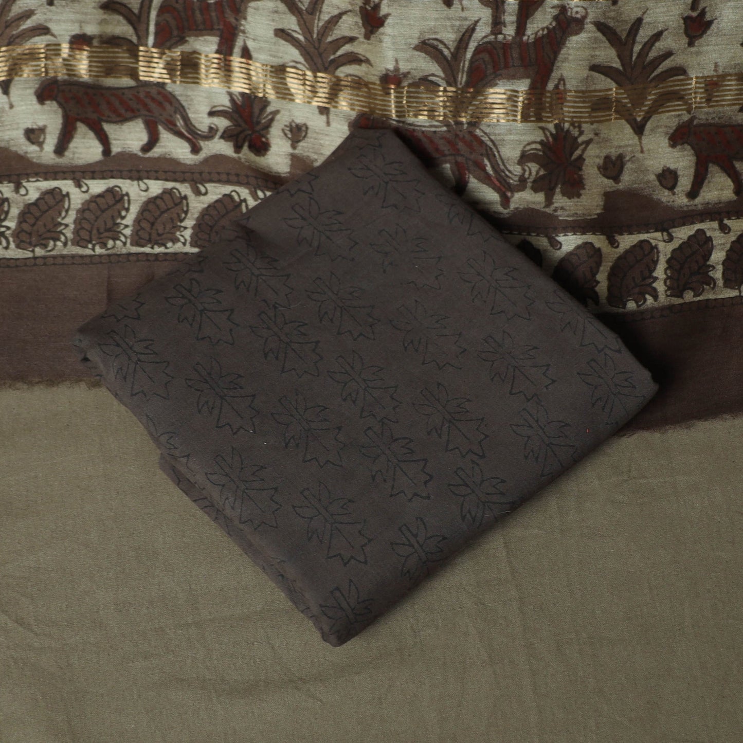 Natural dyed block print maheshwari silk vanaspati bagru