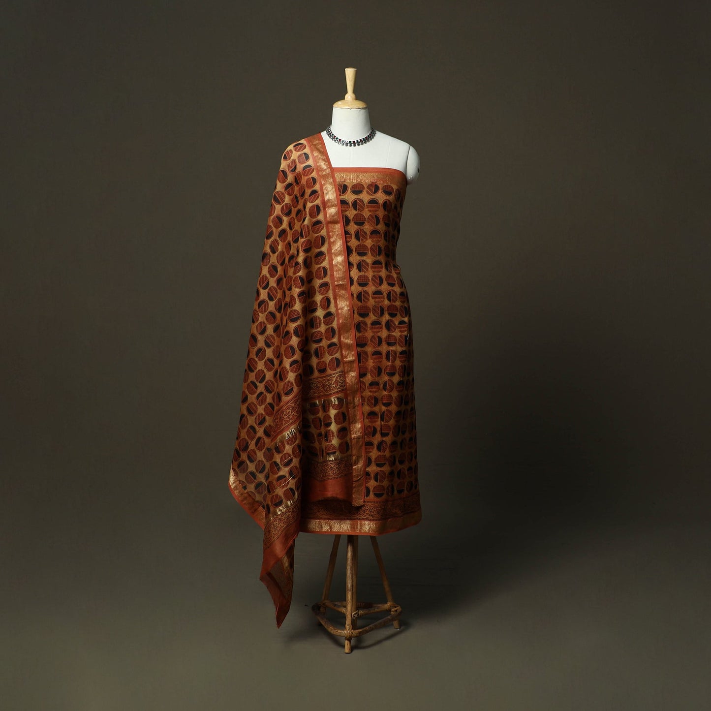 Natural dyed block print maheshwari silk vanaspati bagru