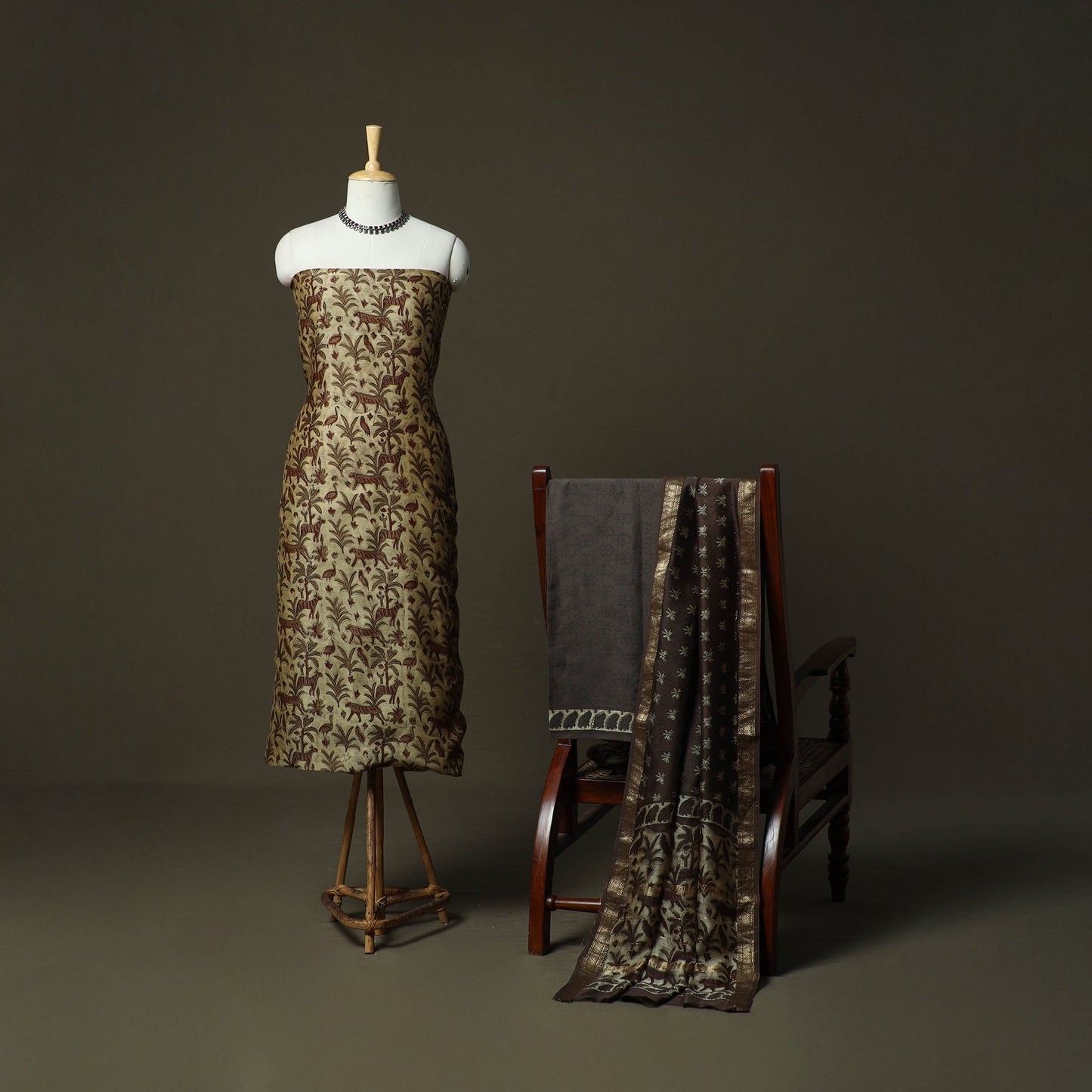 Natural dyed block print maheshwari silk vanaspati bagru