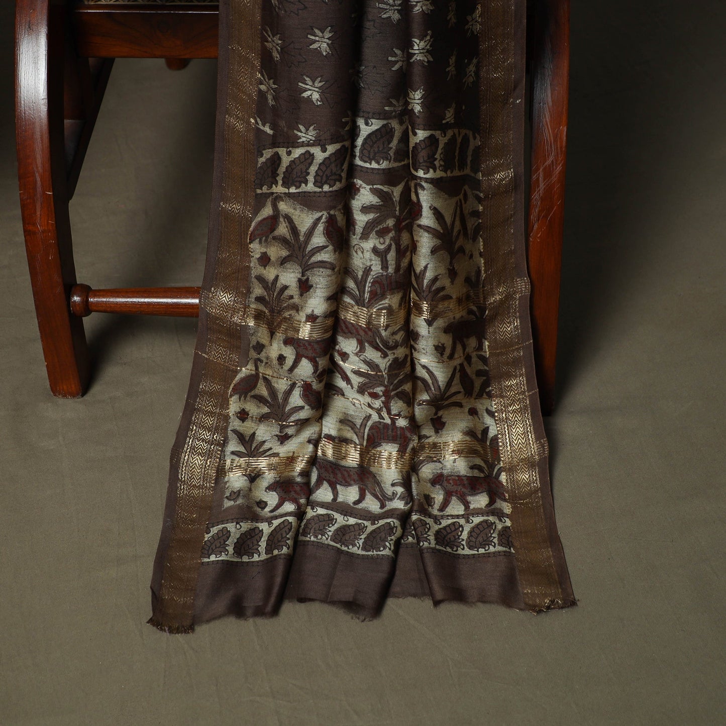 Natural dyed block print maheshwari silk vanaspati bagru